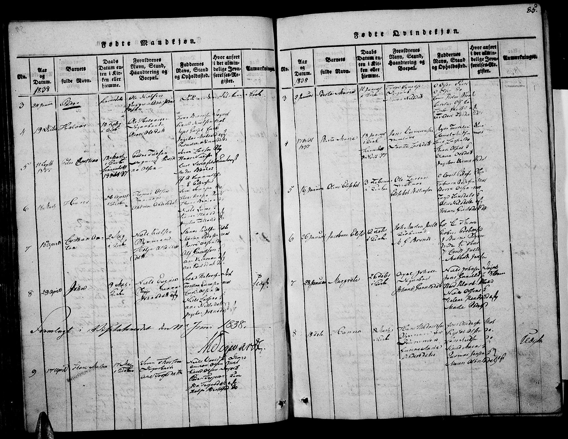 Risør sokneprestkontor, SAK/1111-0035/F/Fa/L0002: Parish register (official) no. A 2, 1815-1839, p. 85