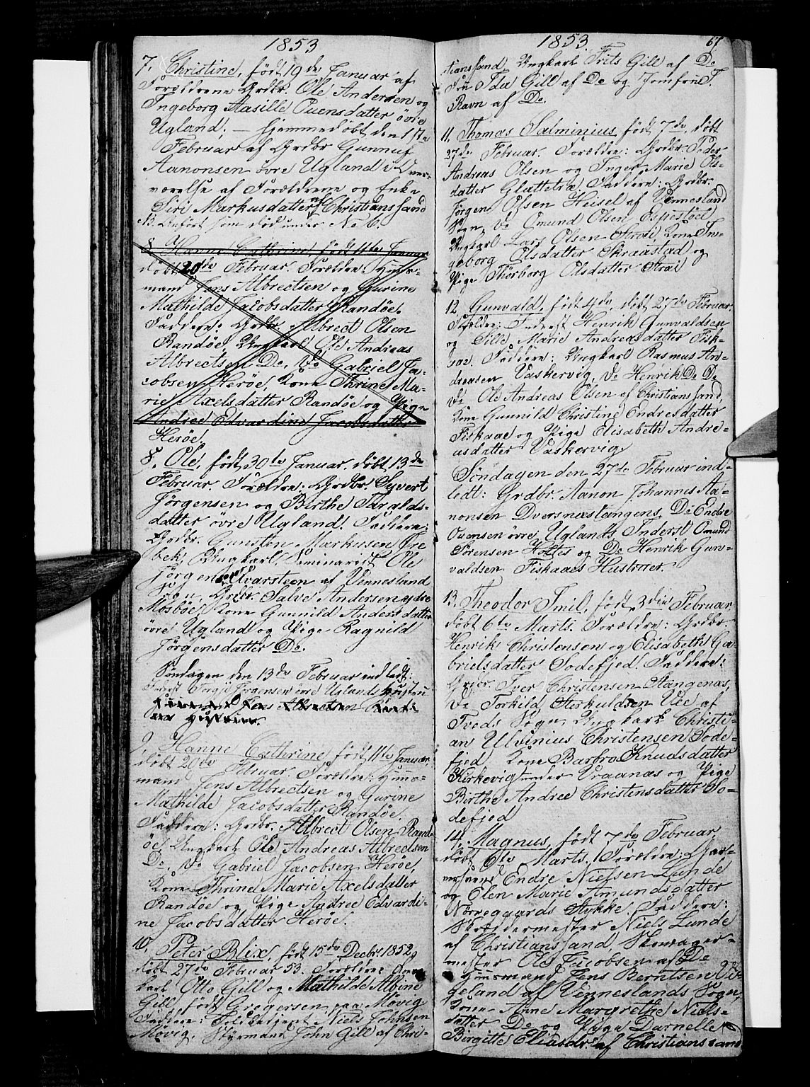 Oddernes sokneprestkontor, AV/SAK-1111-0033/F/Fb/Fba/L0005: Parish register (copy) no. B 5, 1846-1859, p. 67