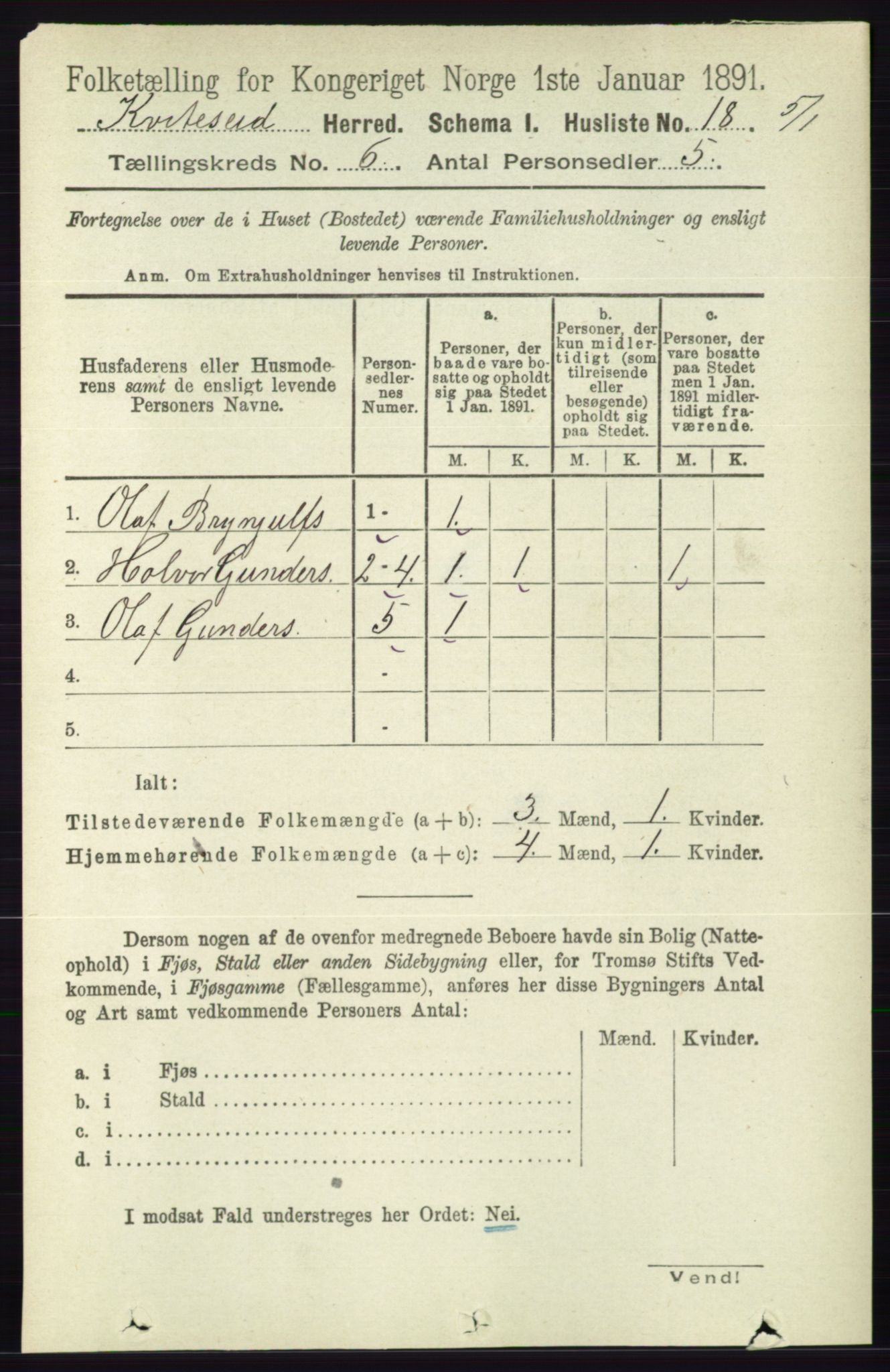 RA, 1891 census for 0829 Kviteseid, 1891, p. 1157