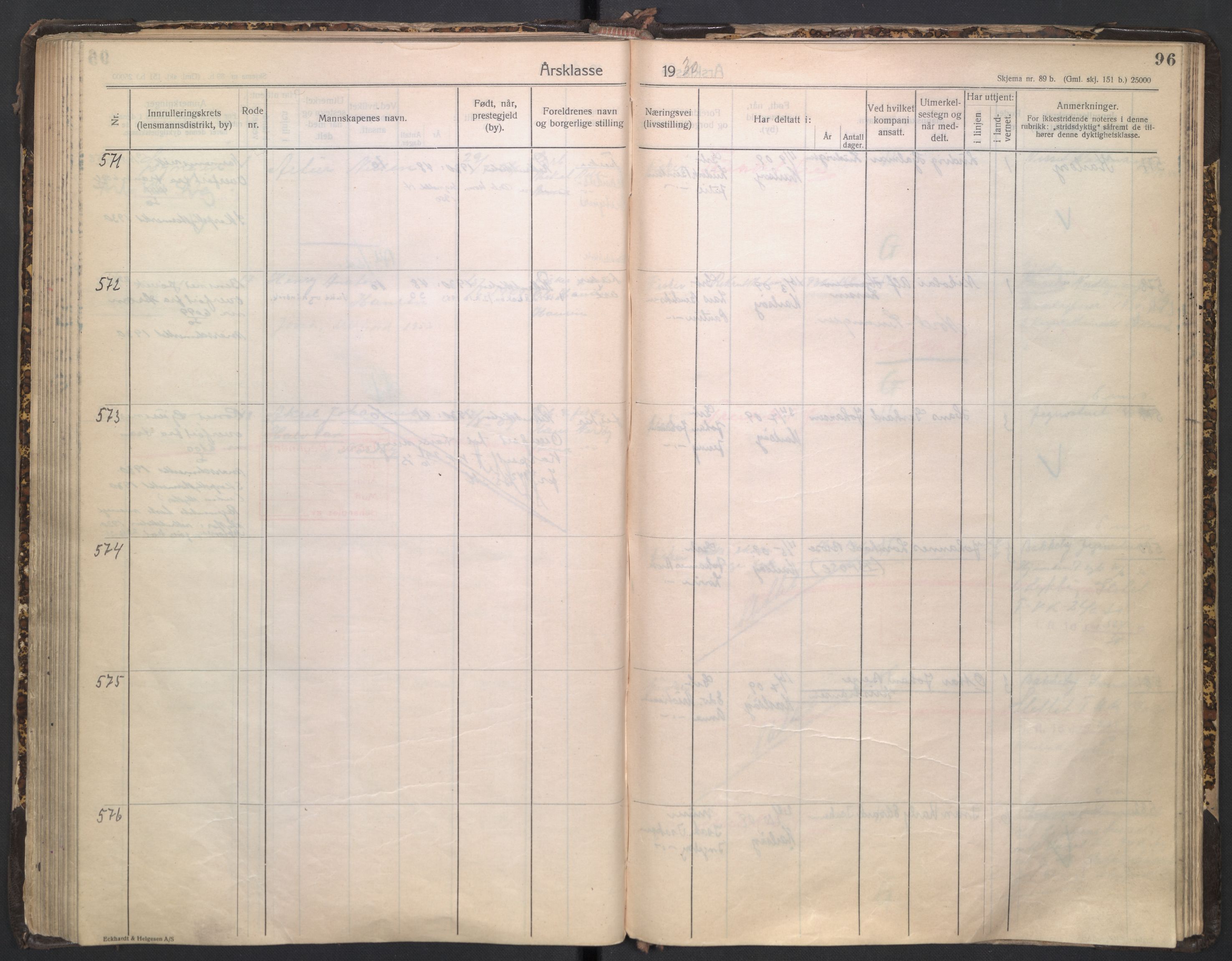 Forsvaret, Troms infanteriregiment nr. 16, AV/RA-RAFA-3146/P/Pa/L0005/0003: Ruller / Rulle for regimentets stridende menige mannskaper, årsklasse 1930, 1930, p. 96