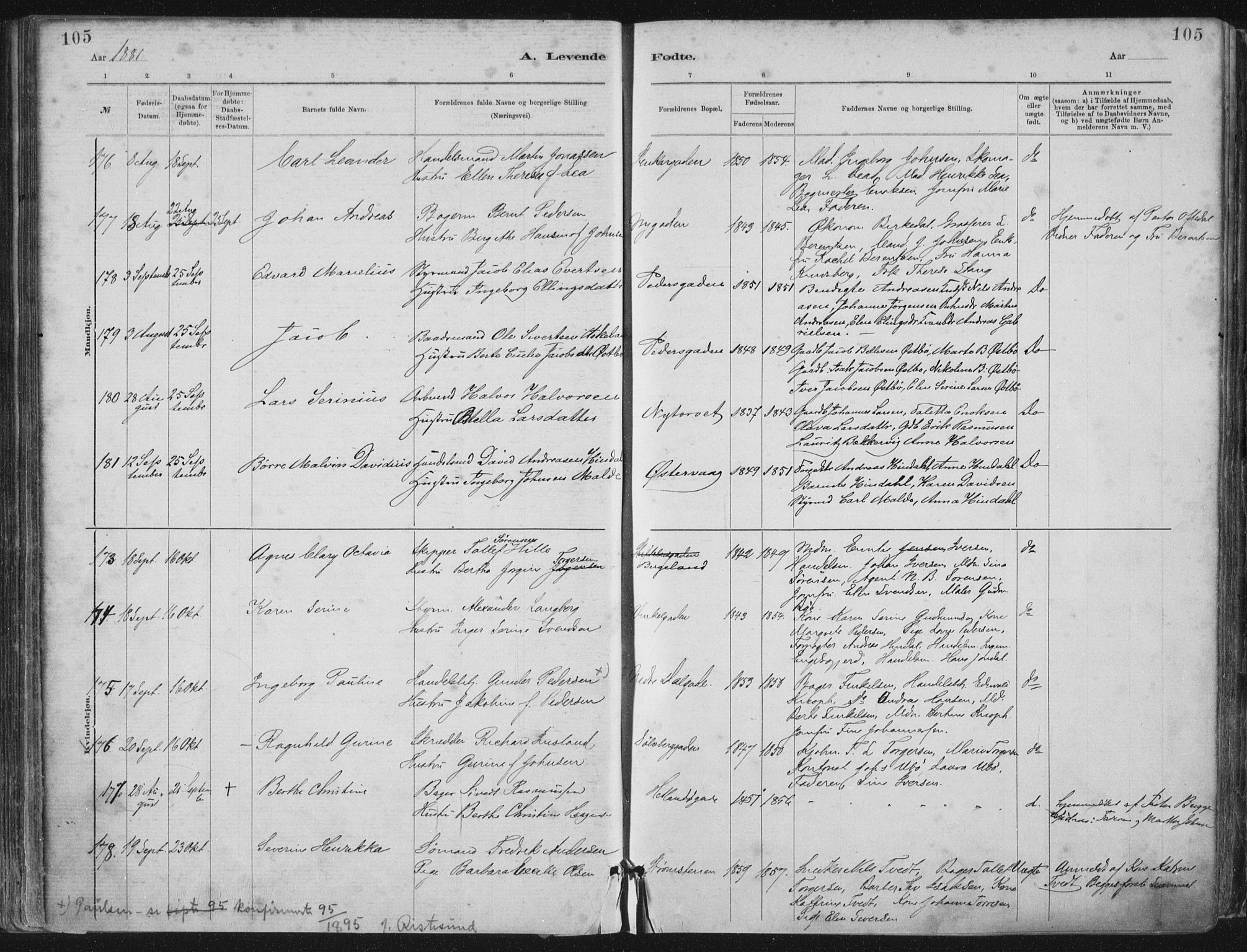 St. Petri sokneprestkontor, AV/SAST-A-101813/001/30/30BA/L0015: Parish register (official) no. A 15, 1879-1888, p. 105