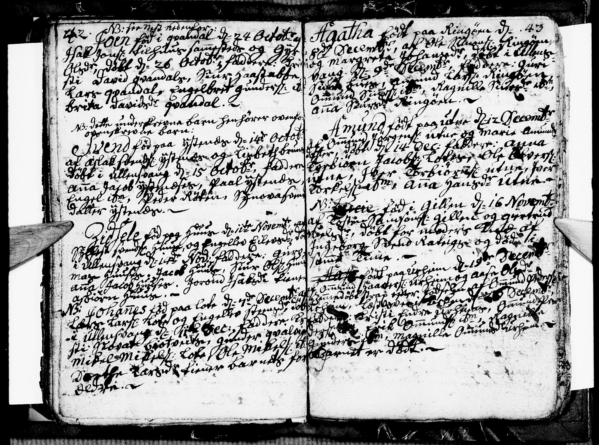 Ullensvang sokneprestembete, AV/SAB-A-78701/H/Hab: Parish register (copy) no. E 1, 1766-1769, p. 42-43