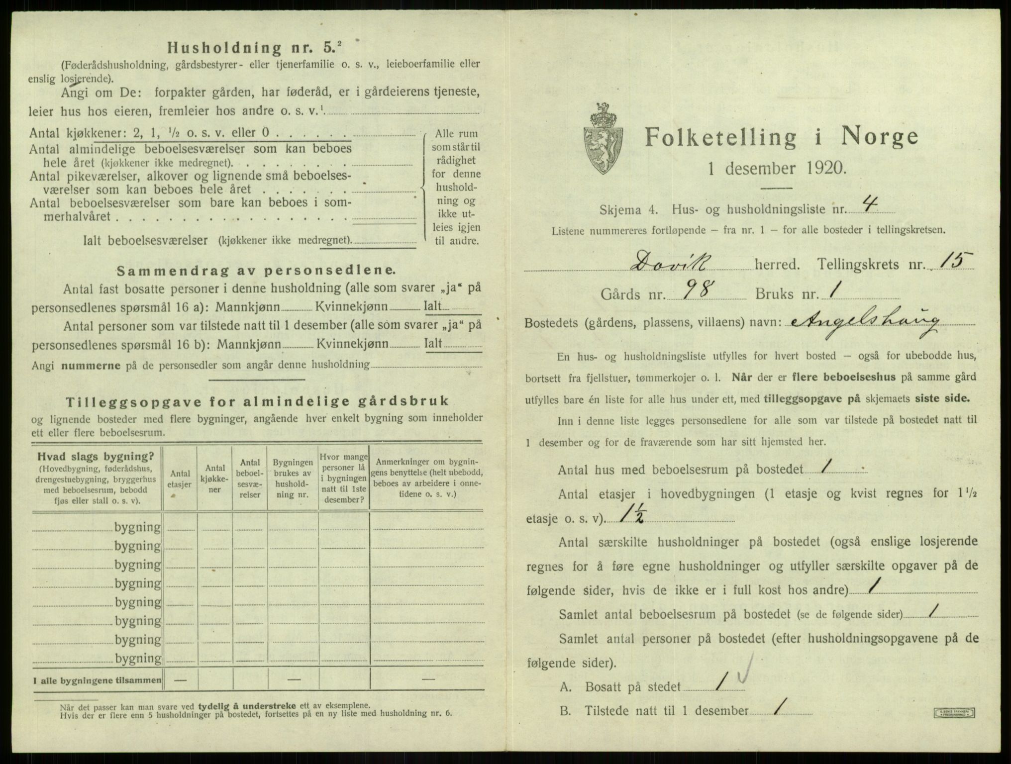 SAB, 1920 census for Davik, 1920, p. 956