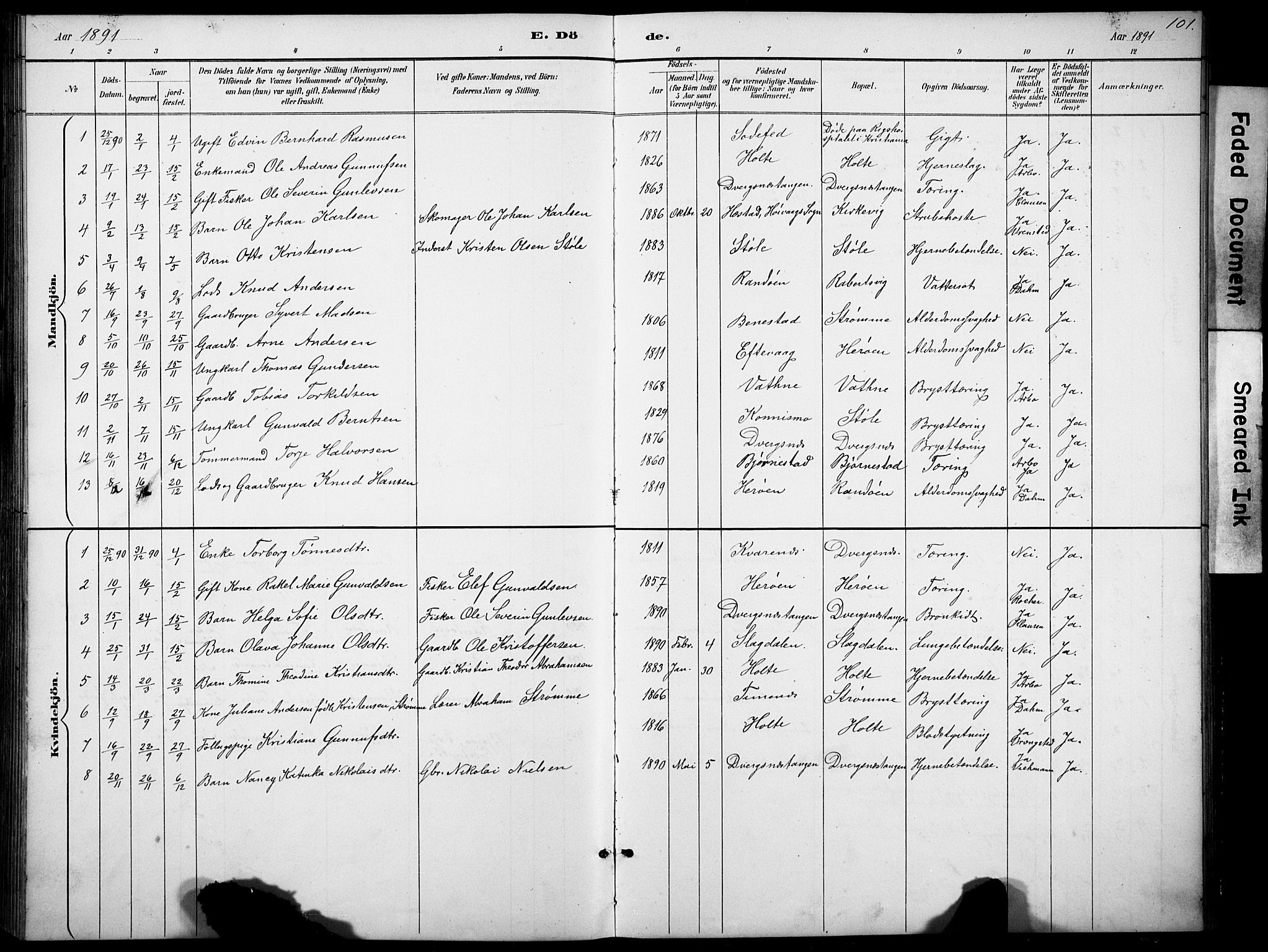 Oddernes sokneprestkontor, SAK/1111-0033/F/Fb/Fbb/L0002: Parish register (copy) no. B 2, 1889-1933, p. 101