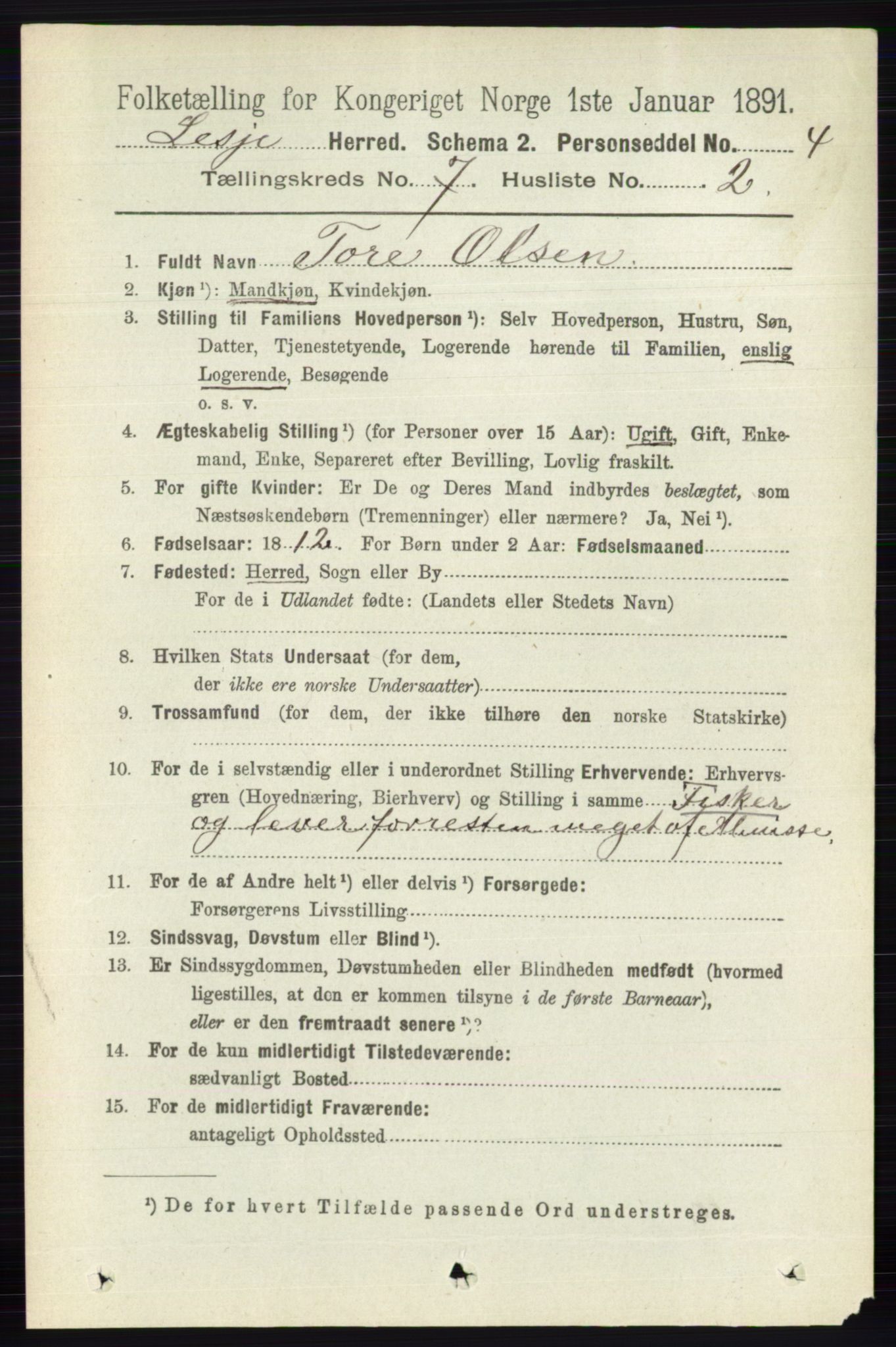 RA, 1891 census for 0512 Lesja, 1891, p. 2500