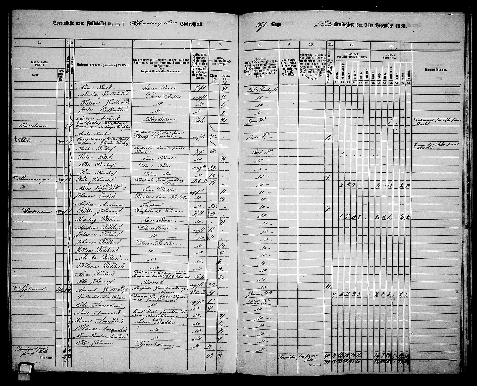 RA, 1865 census for Land, 1865, p. 395