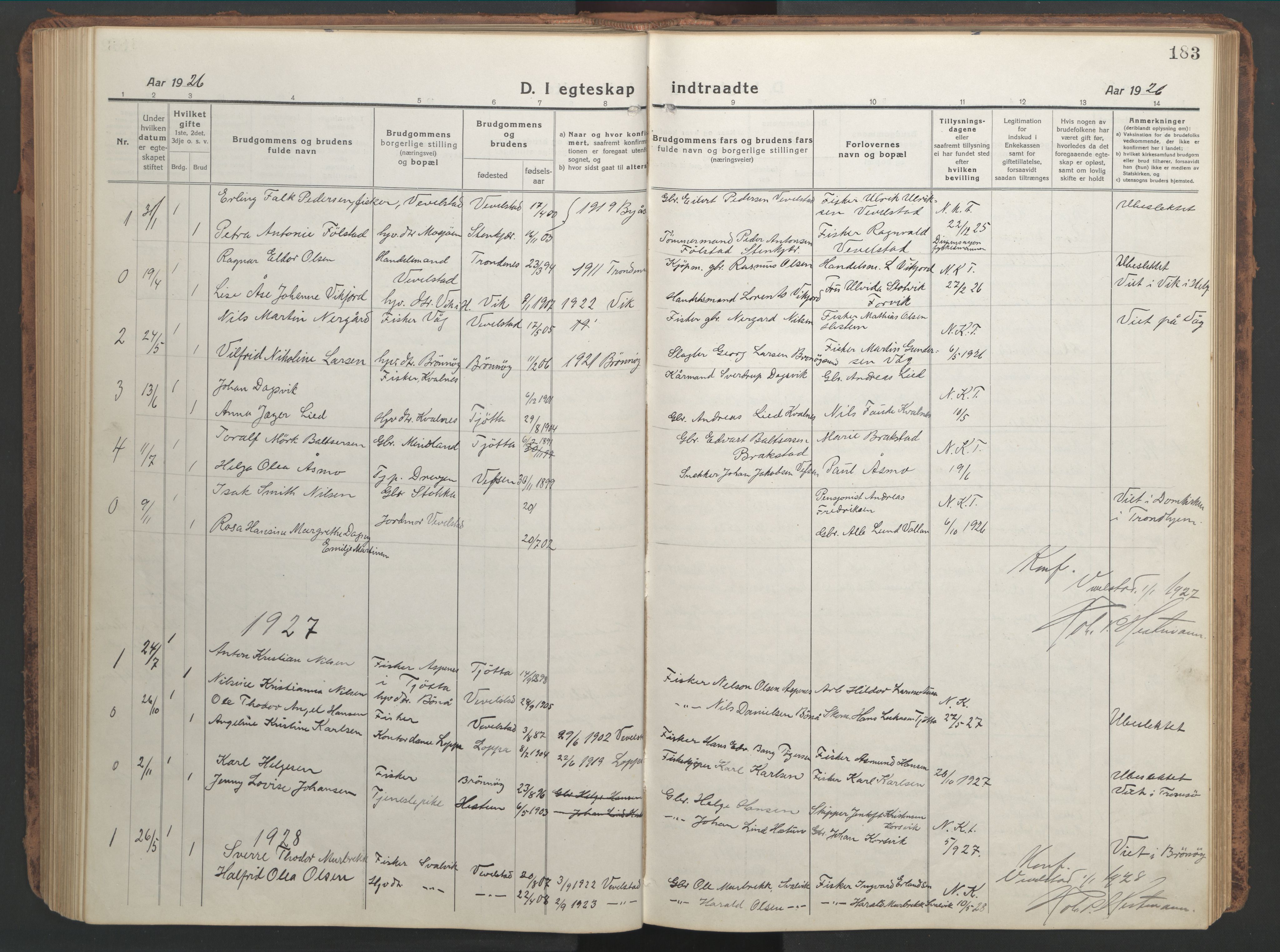 Ministerialprotokoller, klokkerbøker og fødselsregistre - Nordland, AV/SAT-A-1459/819/L0278: Parish register (copy) no. 819C04, 1917-1967, p. 183