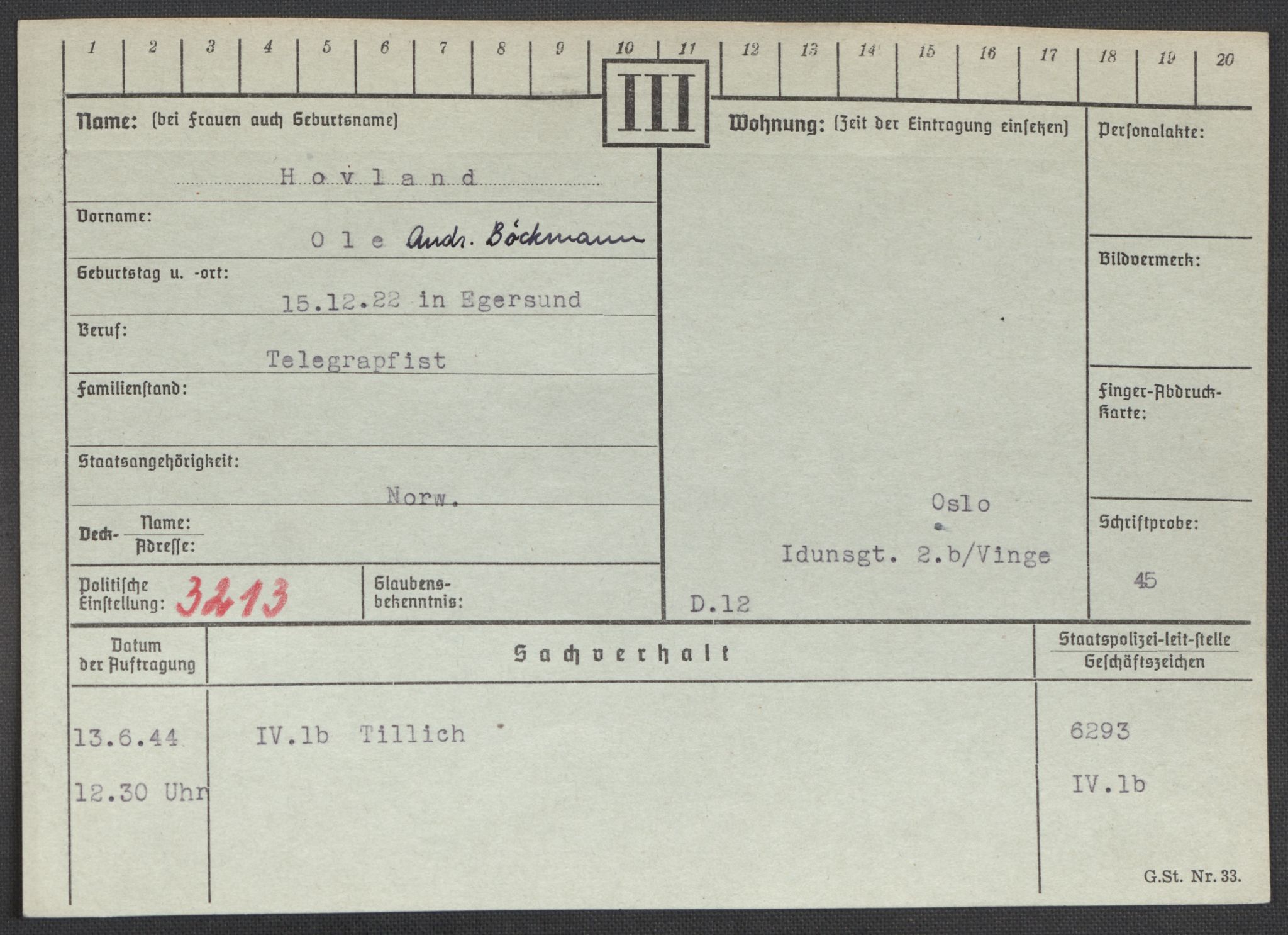 Befehlshaber der Sicherheitspolizei und des SD, AV/RA-RAFA-5969/E/Ea/Eaa/L0004: Register over norske fanger i Møllergata 19: Hal-Hæ, 1940-1945, p. 1407