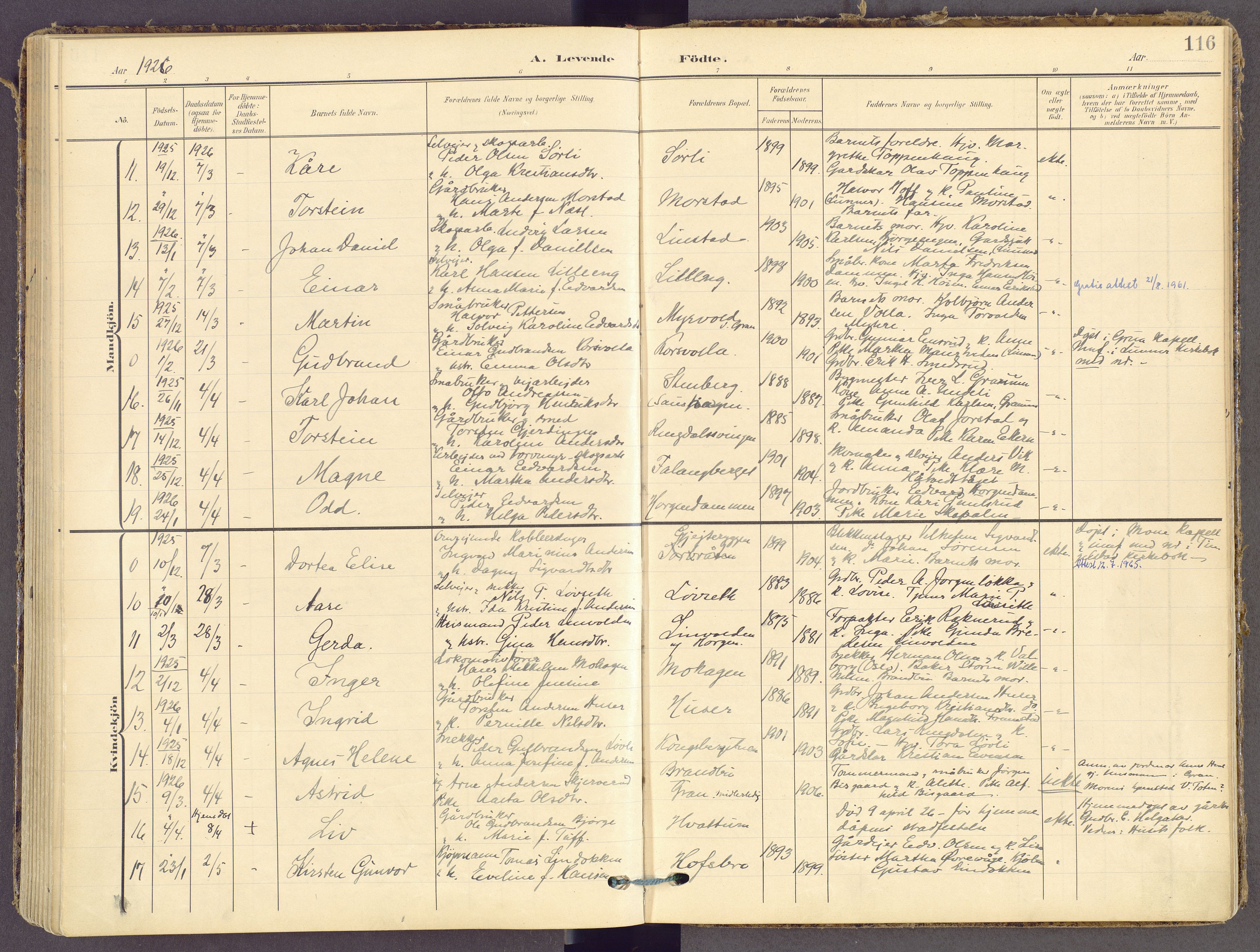 Gran prestekontor, SAH/PREST-112/H/Ha/Haa/L0021: Parish register (official) no. 21, 1908-1932, p. 116