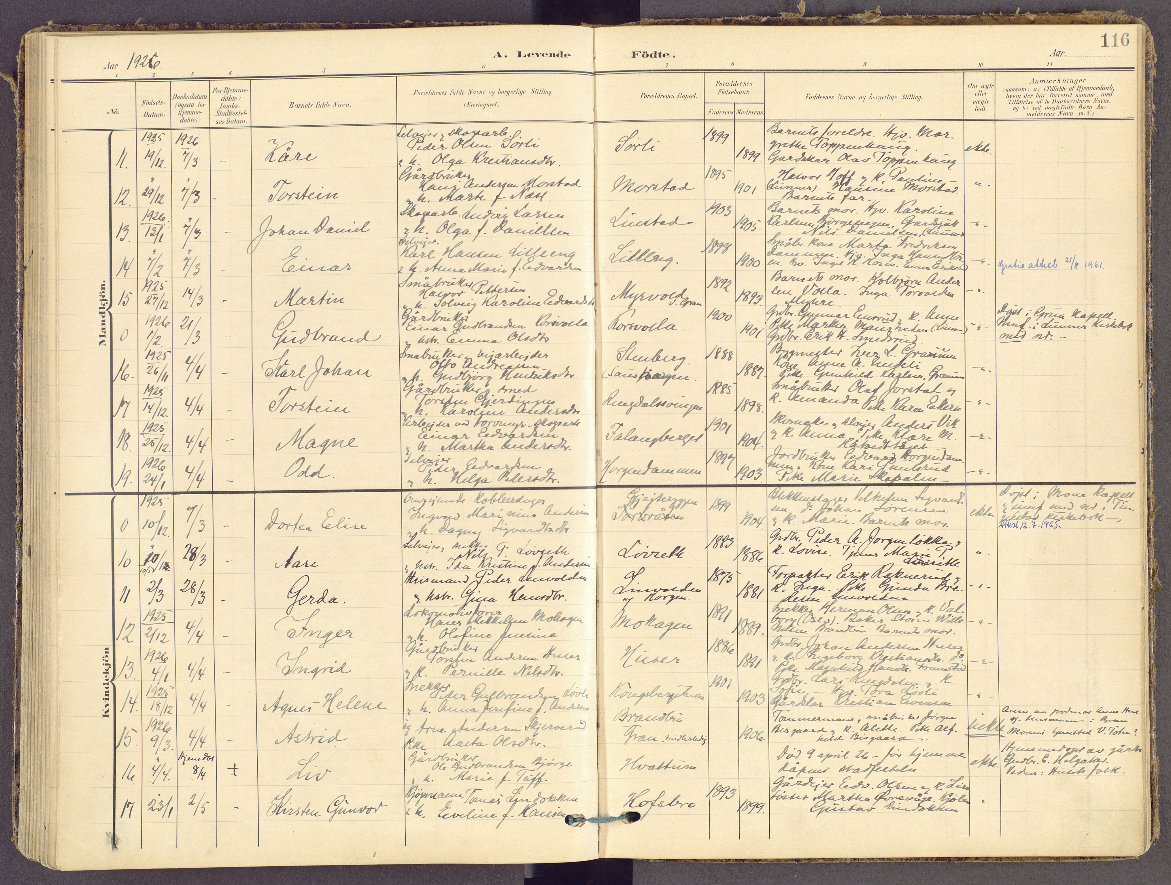 Gran prestekontor, AV/SAH-PREST-112/H/Ha/Haa/L0021: Parish register (official) no. 21, 1908-1932, p. 116