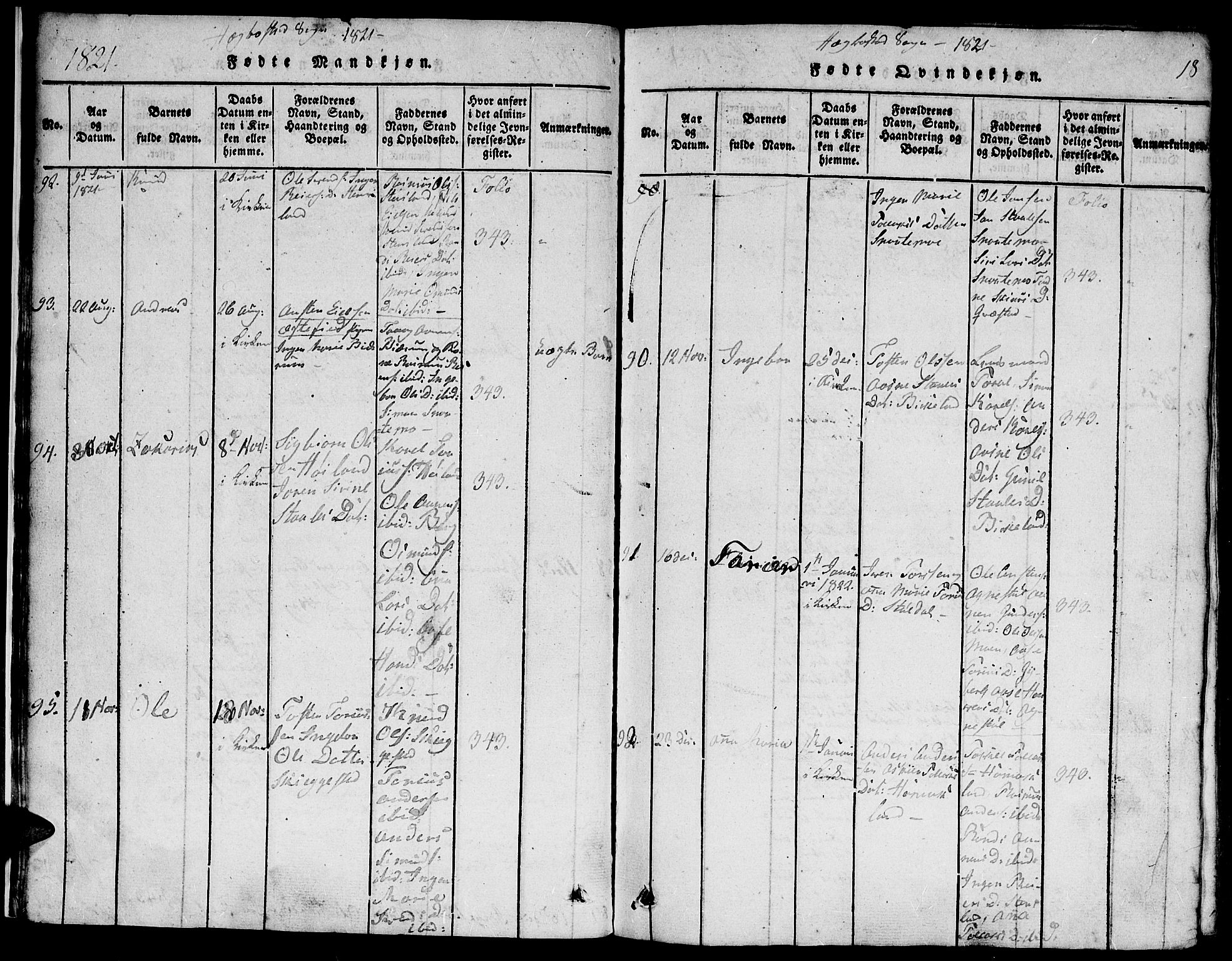 Hægebostad sokneprestkontor, AV/SAK-1111-0024/F/Fa/Faa/L0002: Parish register (official) no. A 2 /1, 1816-1825, p. 18