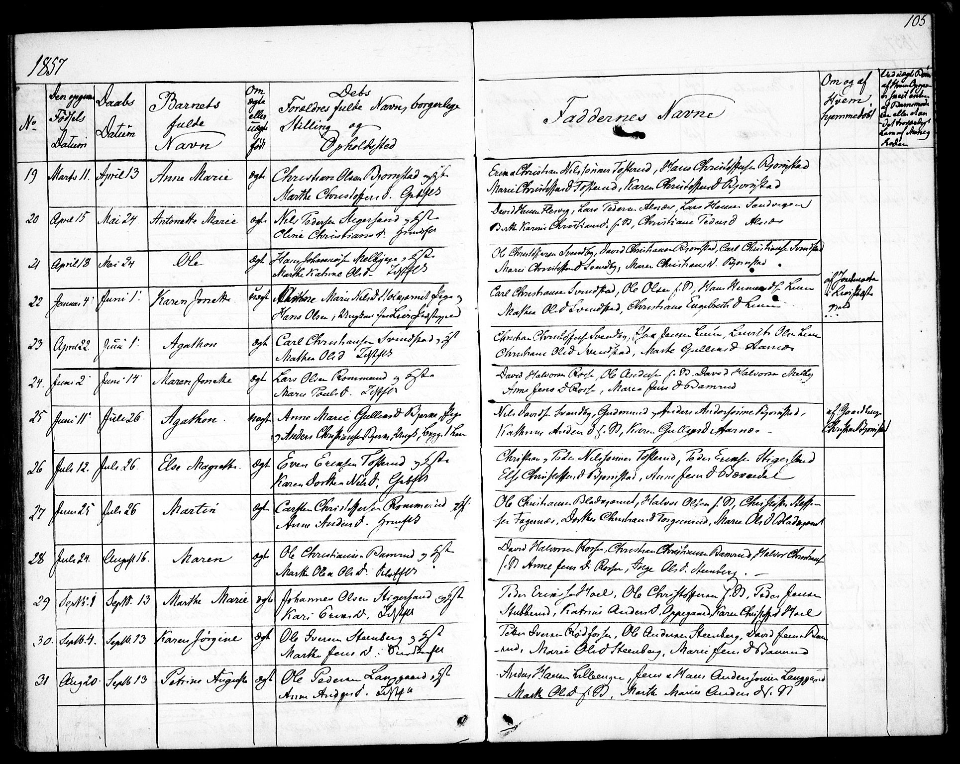 Hurdal prestekontor Kirkebøker, AV/SAO-A-10889/F/Fb/L0001: Parish register (official) no. II 1, 1846-1859, p. 105