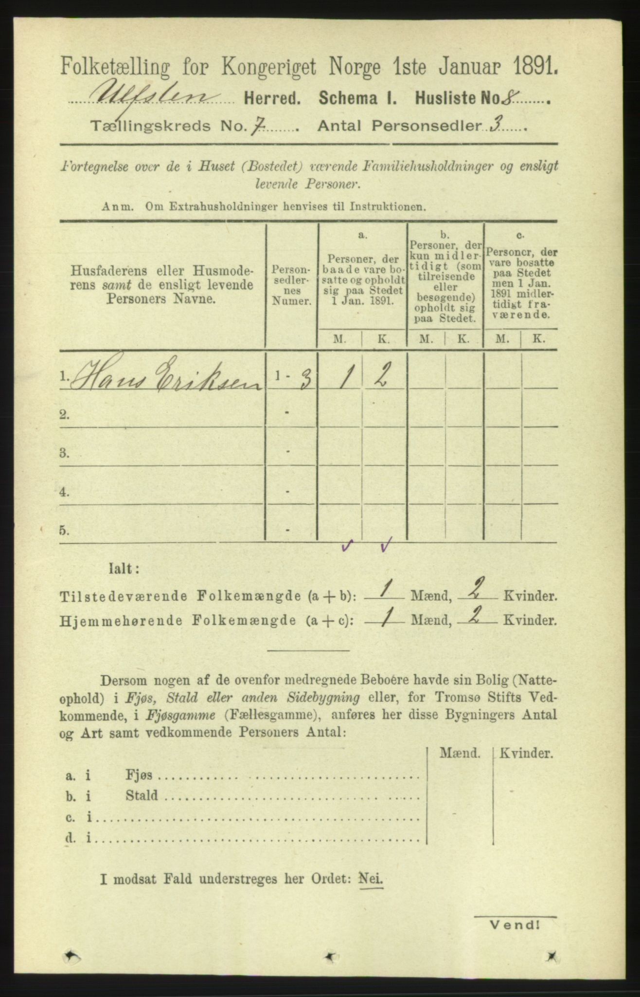 RA, 1891 census for 1516 Ulstein, 1891, p. 2126