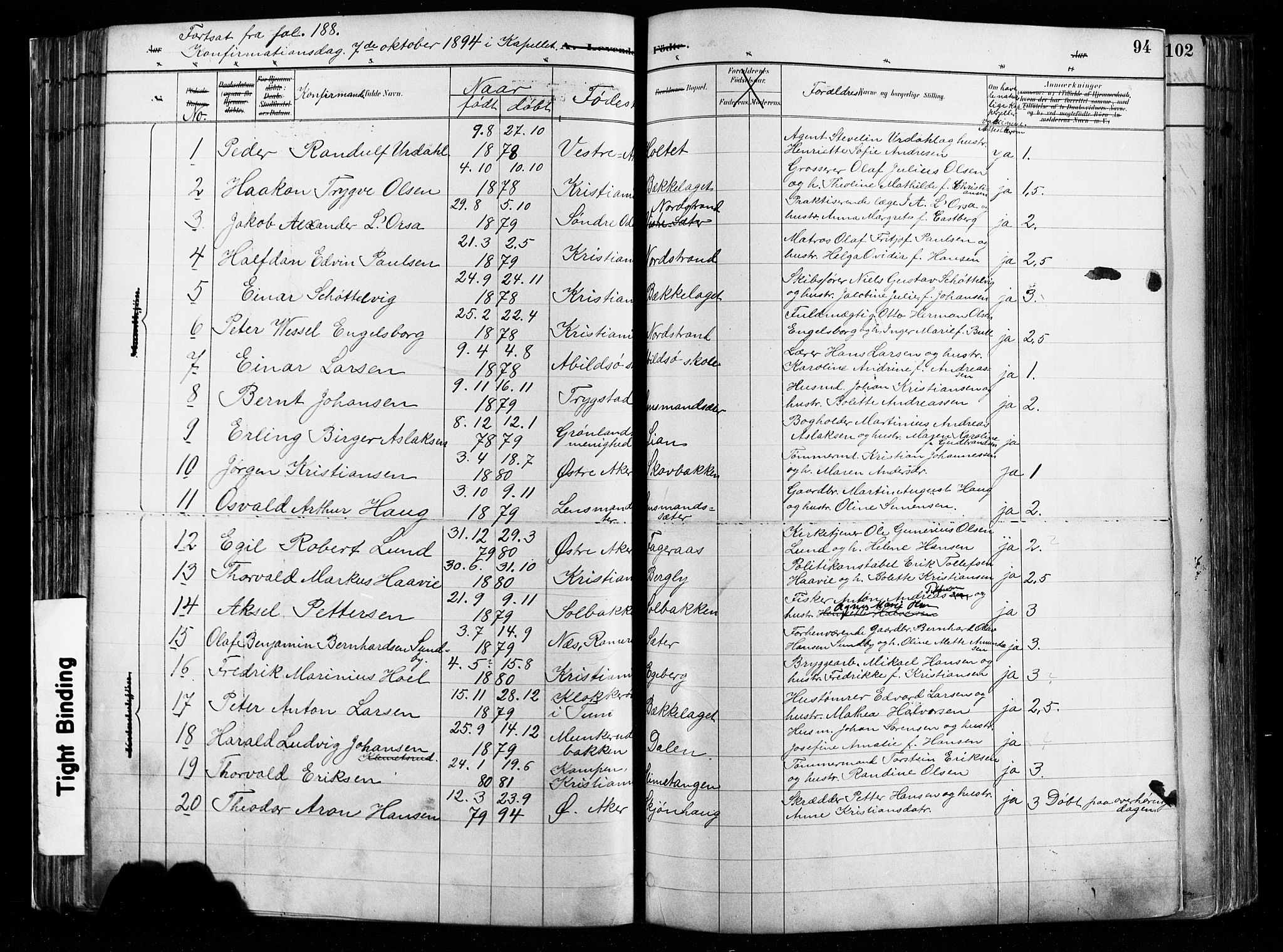 Østre Aker prestekontor Kirkebøker, AV/SAO-A-10840/F/Fa/L0008: Parish register (official) no. I 8, 1883-1894, p. 94