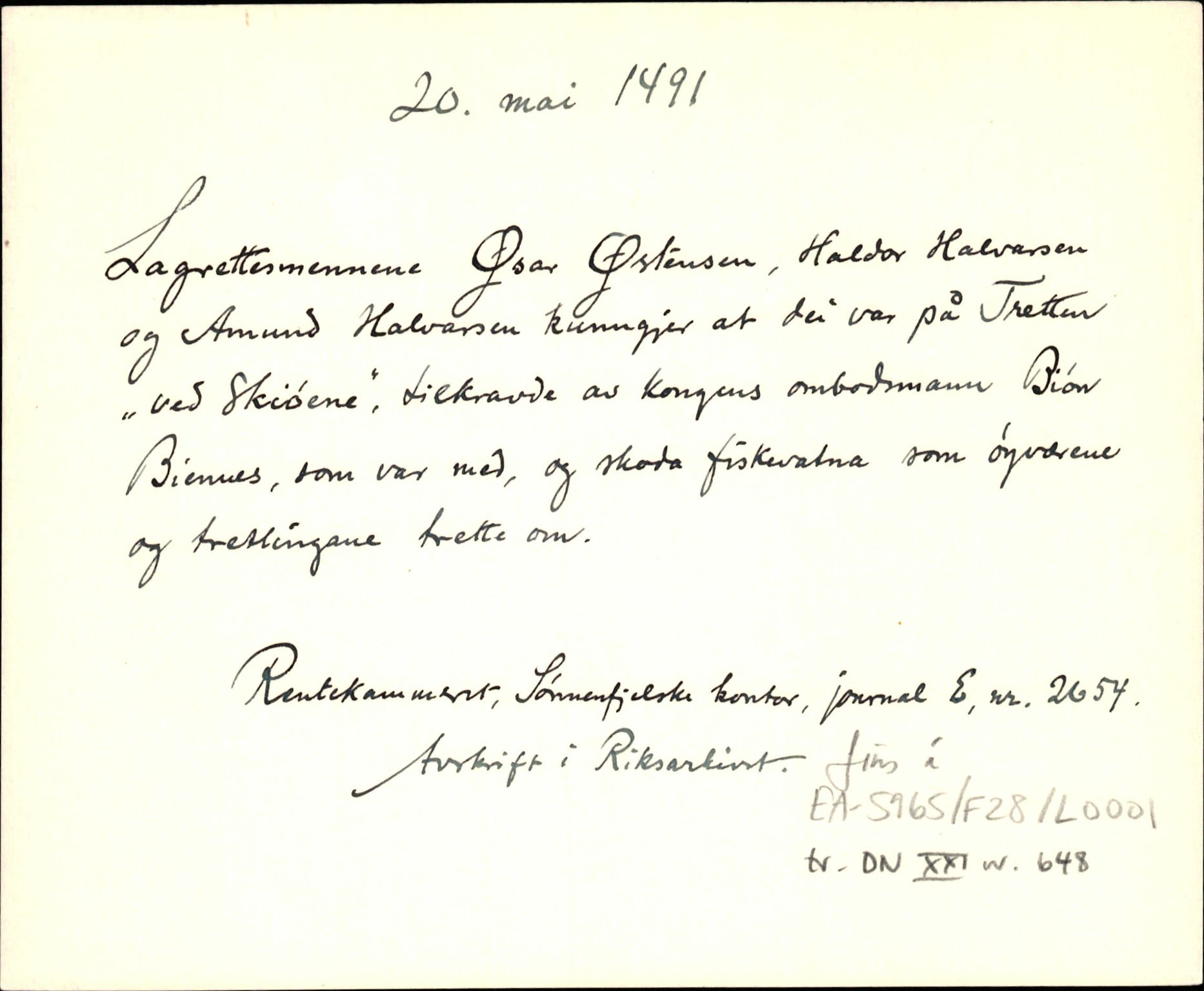 Riksarkivets diplomsamling, AV/RA-EA-5965/F35/F35d/L0001: Innlånte diplomer, seddelregister, 1316-1591, p. 231