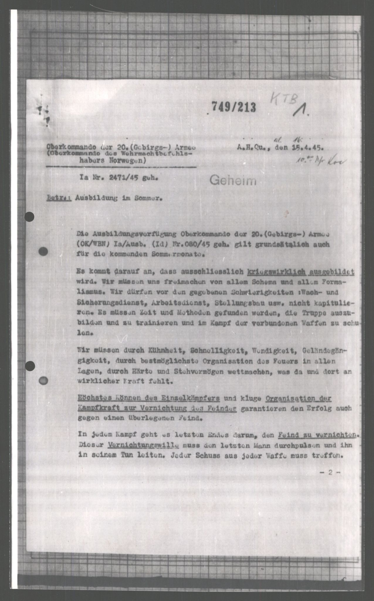 Forsvarets Overkommando. 2 kontor. Arkiv 11.4. Spredte tyske arkivsaker, AV/RA-RAFA-7031/D/Dar/Dara/L0004: Krigsdagbøker for 20. Gebirgs-Armee-Oberkommando (AOK 20), 1945, p. 599