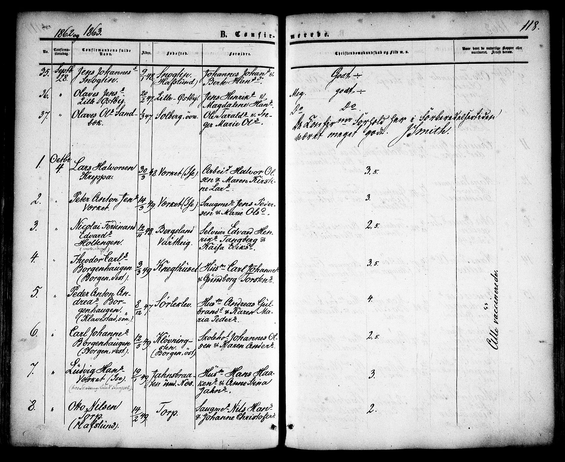 Skjeberg prestekontor Kirkebøker, SAO/A-10923/F/Fa/L0007: Parish register (official) no. I 7, 1859-1868, p. 118