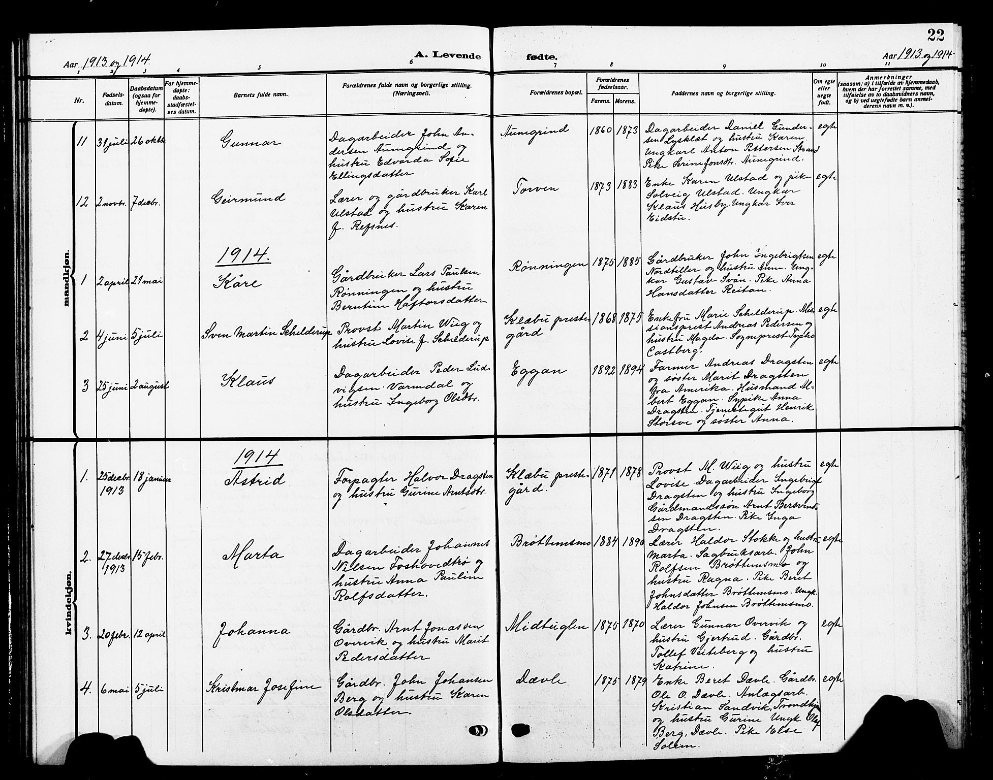 Ministerialprotokoller, klokkerbøker og fødselsregistre - Sør-Trøndelag, SAT/A-1456/618/L0453: Parish register (copy) no. 618C04, 1907-1925, p. 22