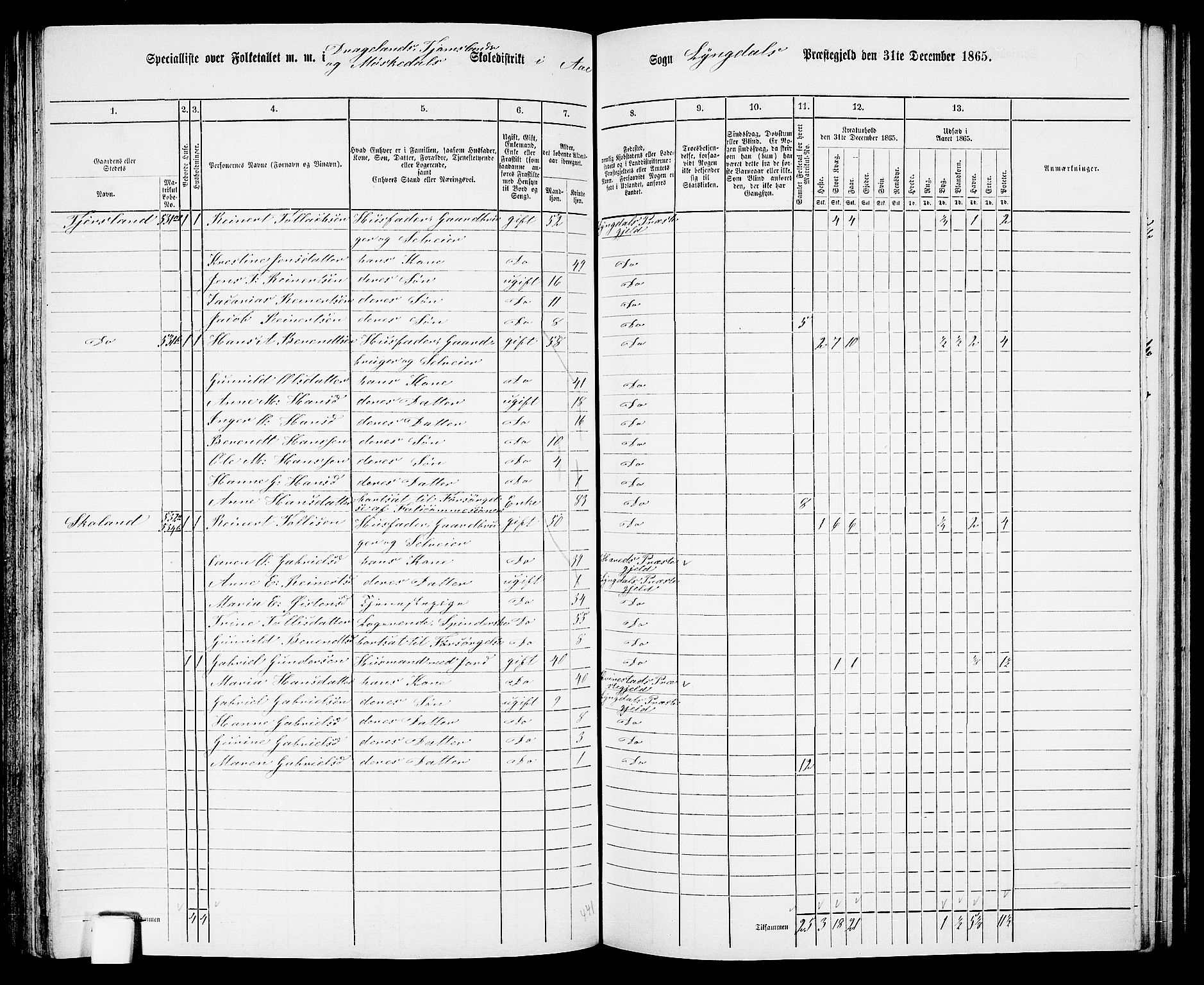 RA, 1865 census for Lyngdal, 1865, p. 147