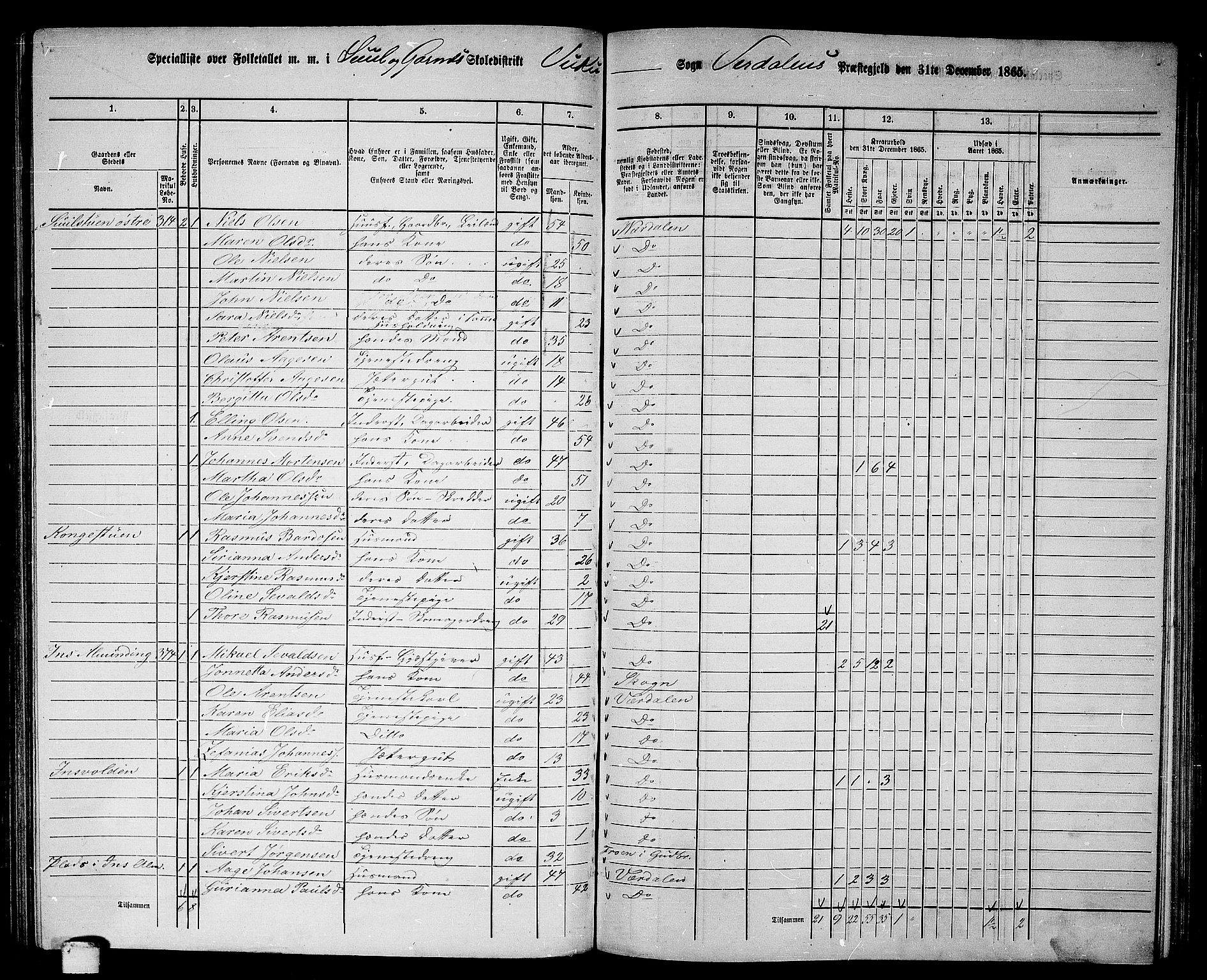 RA, 1865 census for Verdal, 1865, p. 182