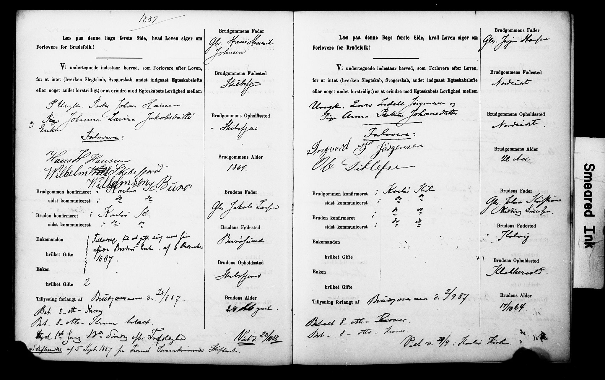 Uten arkivreferanse**, SAT/-: Banns register no. 1 /1 (Trøgstad), 1886-1891