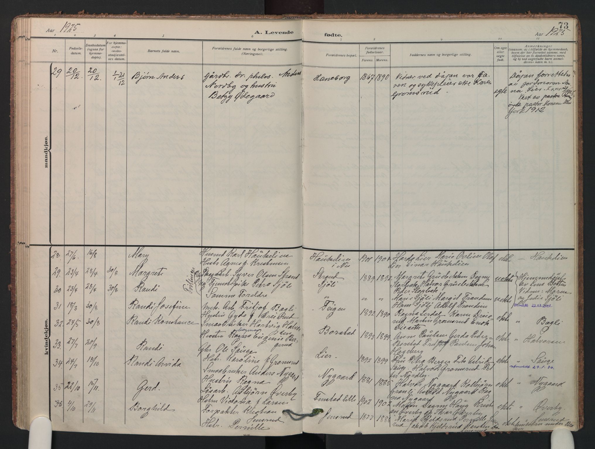Aurskog prestekontor Kirkebøker, AV/SAO-A-10304a/F/Fa/L0014: Parish register (official) no. I 14, 1911-1926, p. 73
