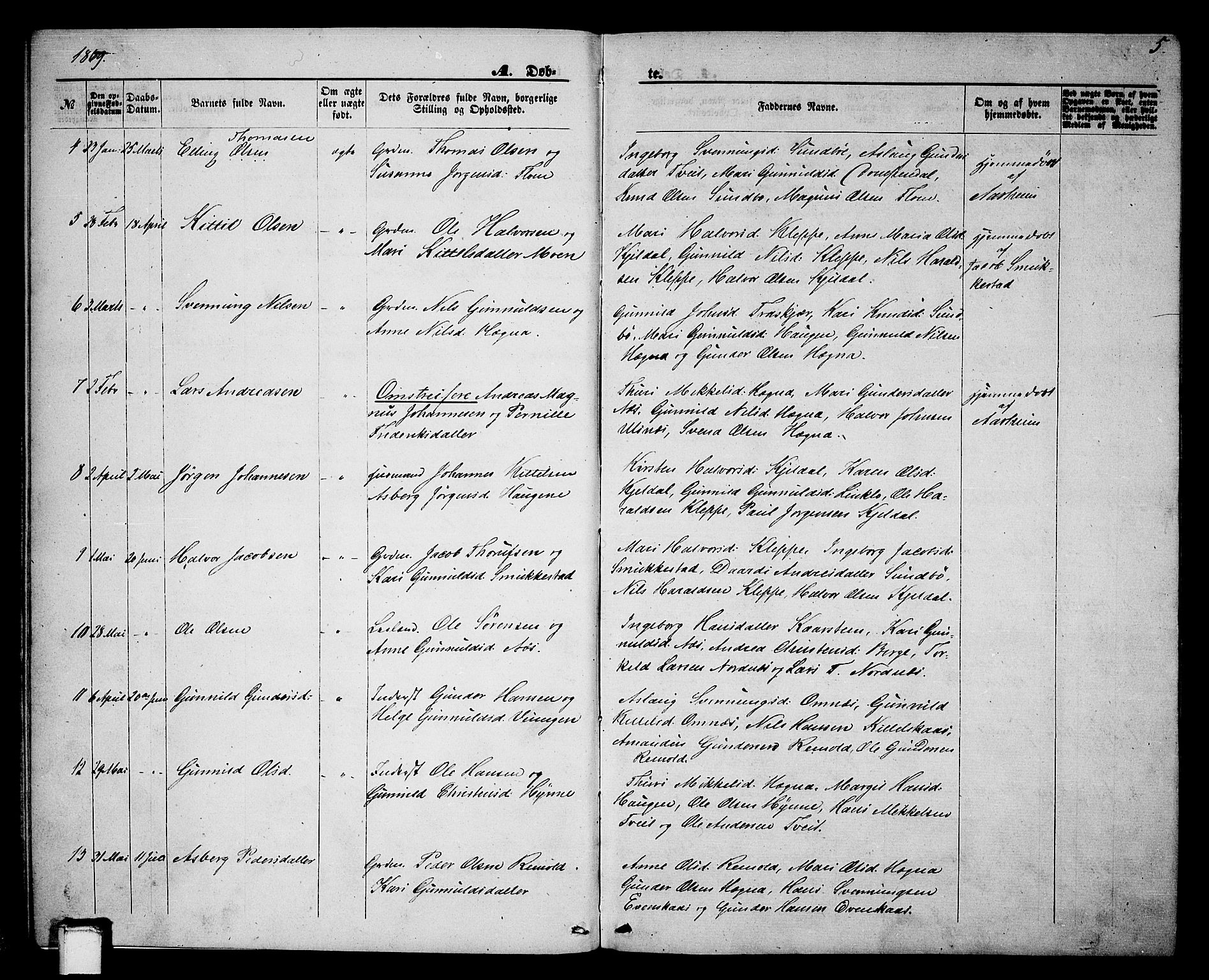 Lunde kirkebøker, SAKO/A-282/G/Gb/L0001: Parish register (copy) no. II 1, 1866-1887, p. 5