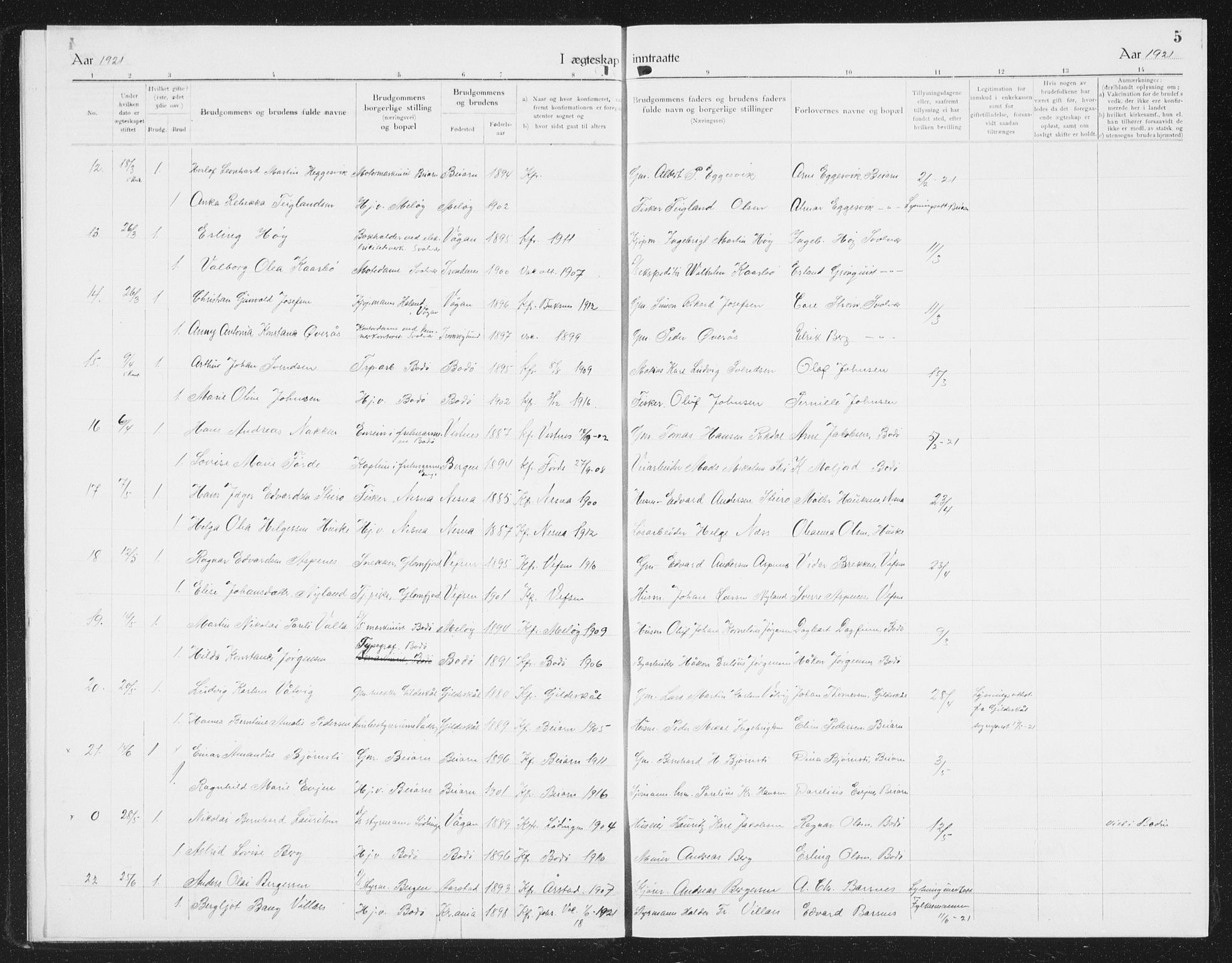 Ministerialprotokoller, klokkerbøker og fødselsregistre - Nordland, SAT/A-1459/801/L0036: Parish register (copy) no. 801C11, 1920-1934, p. 5
