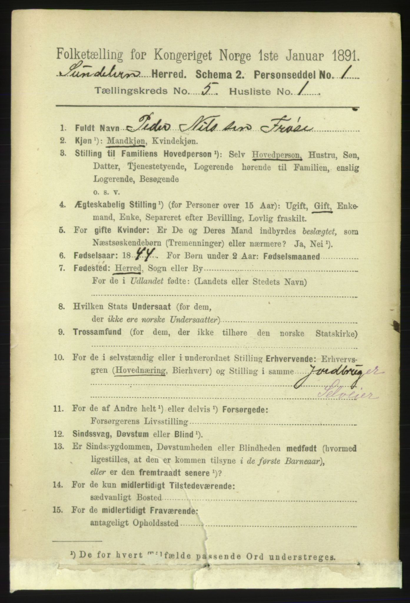 RA, 1891 census for 1523 Sunnylven, 1891, p. 1137