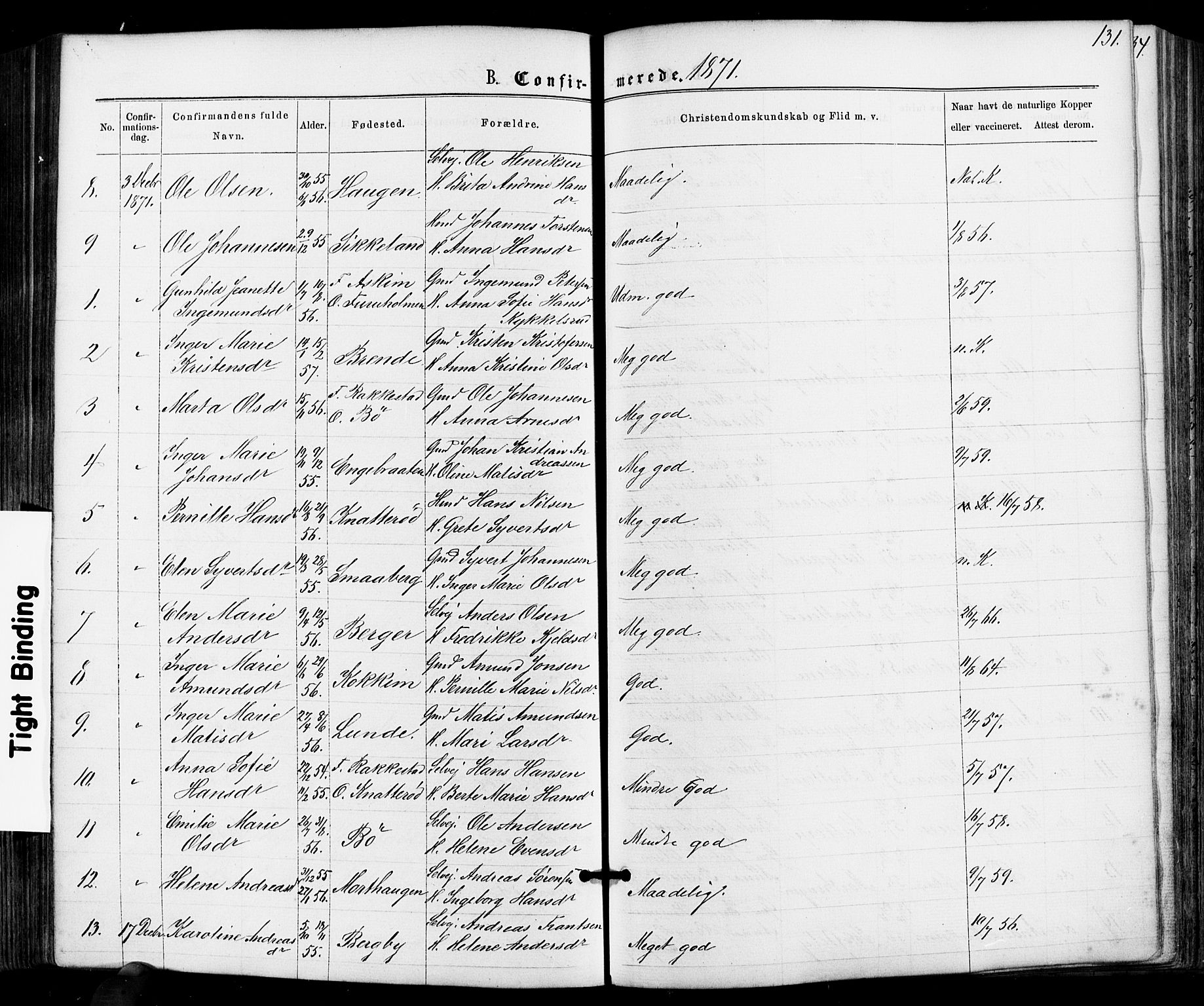 Varteig prestekontor Kirkebøker, SAO/A-10447a/F/Fa/L0001: Parish register (official) no. 1, 1861-1877, p. 131
