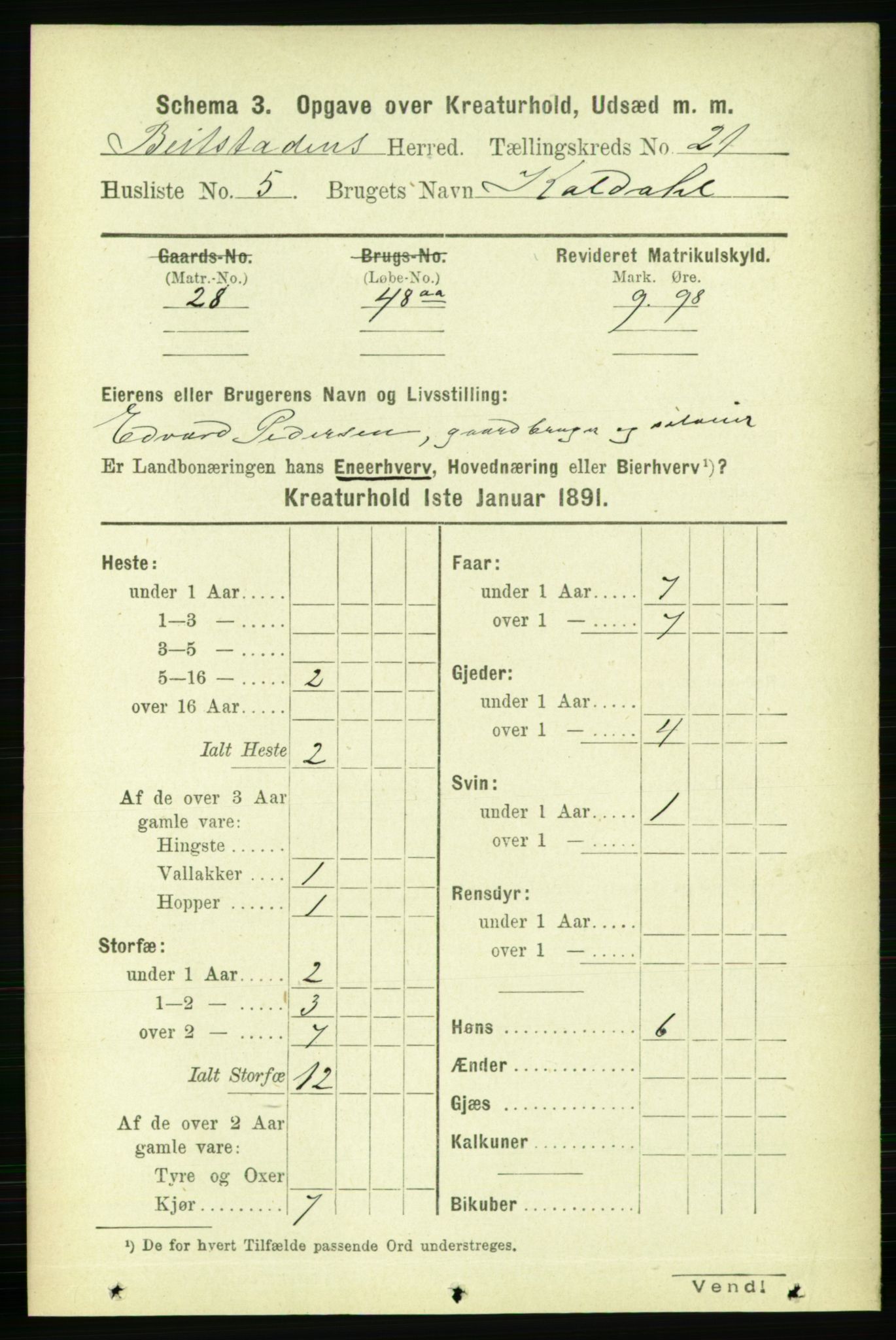 RA, 1891 census for 1727 Beitstad, 1891, p. 7009