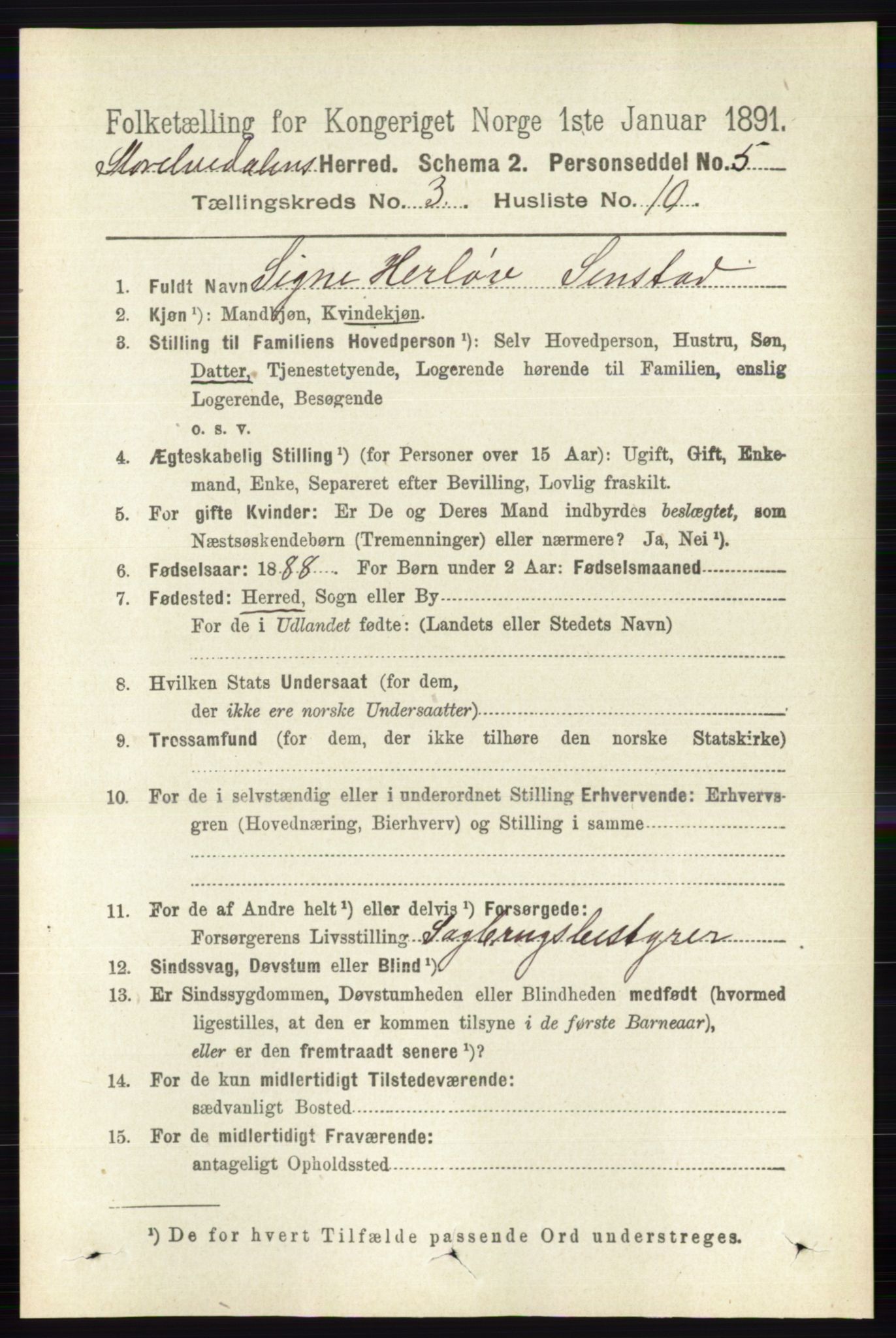 RA, 1891 census for 0430 Stor-Elvdal, 1891, p. 911
