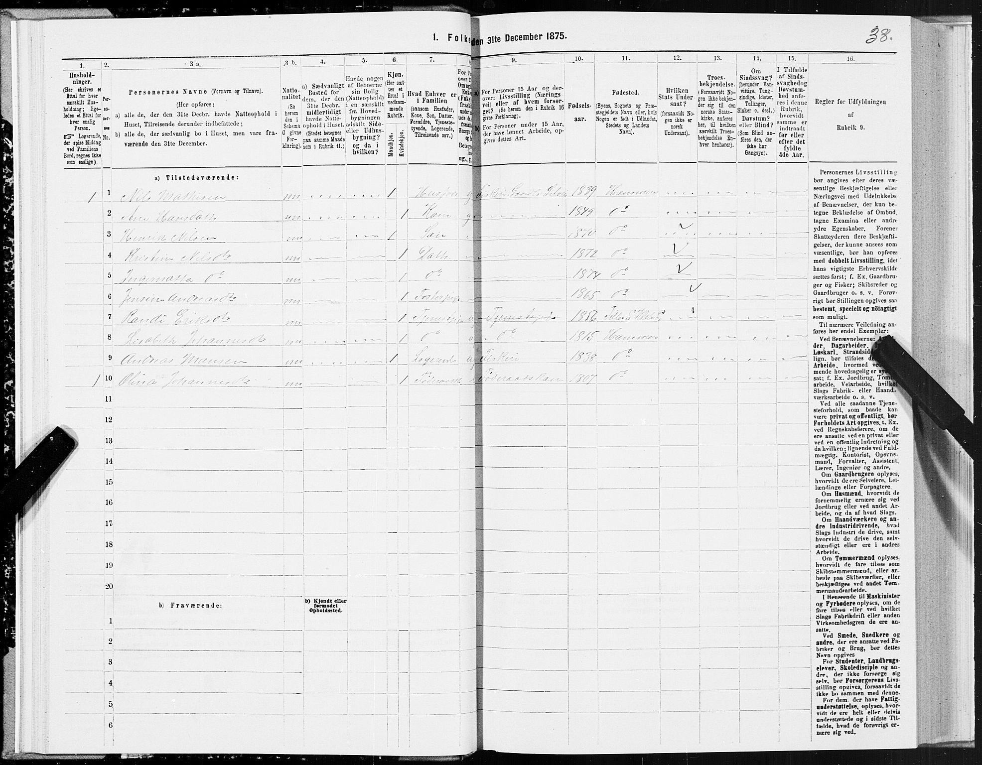 SAT, 1875 census for 1849P Hamarøy, 1875, p. 2038