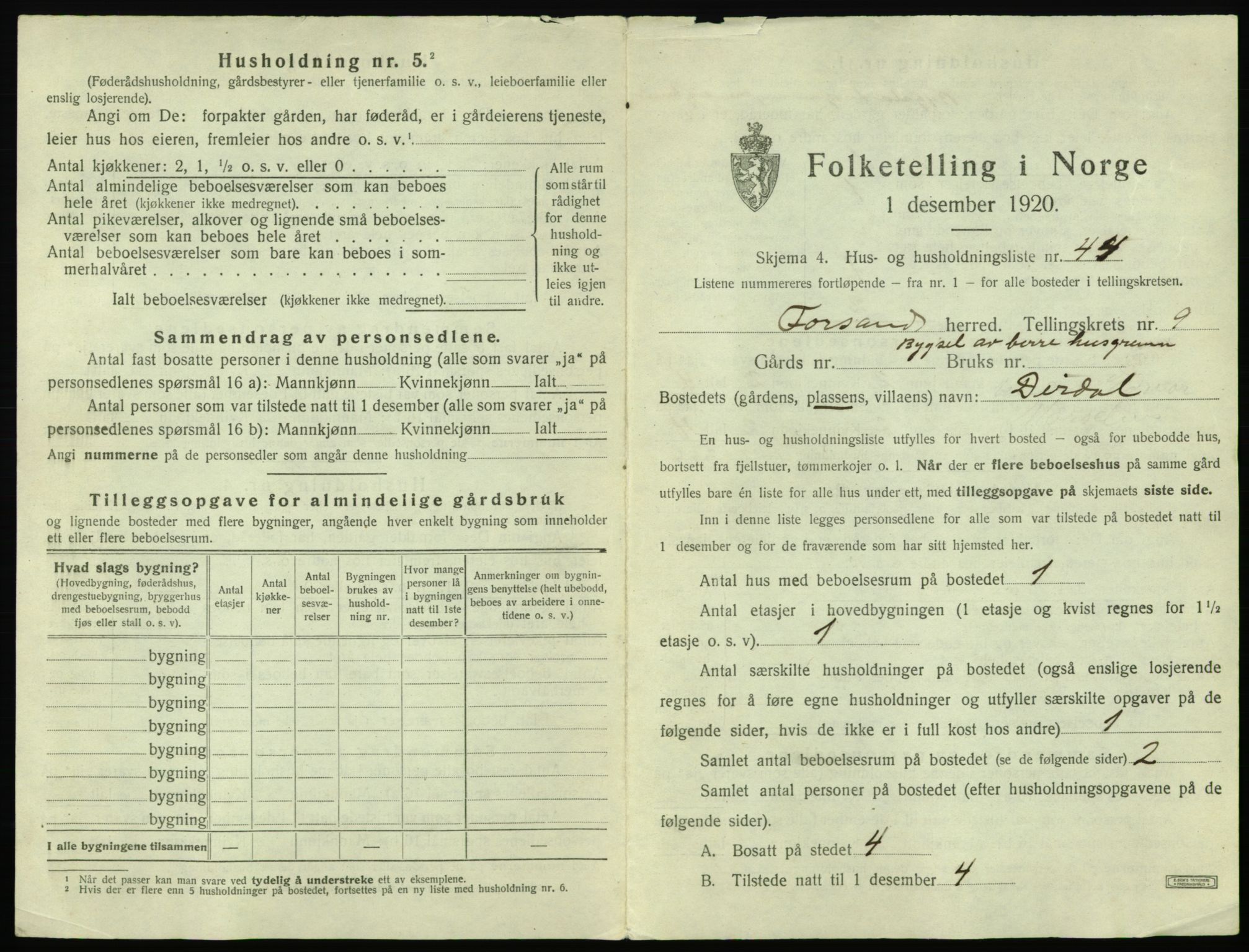 SAST, 1920 census for Forsand, 1920, p. 753