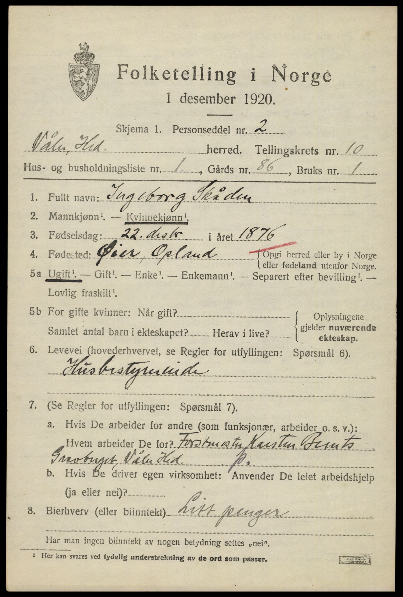 SAH, 1920 census for Våler (Hedmark), 1920, p. 9799