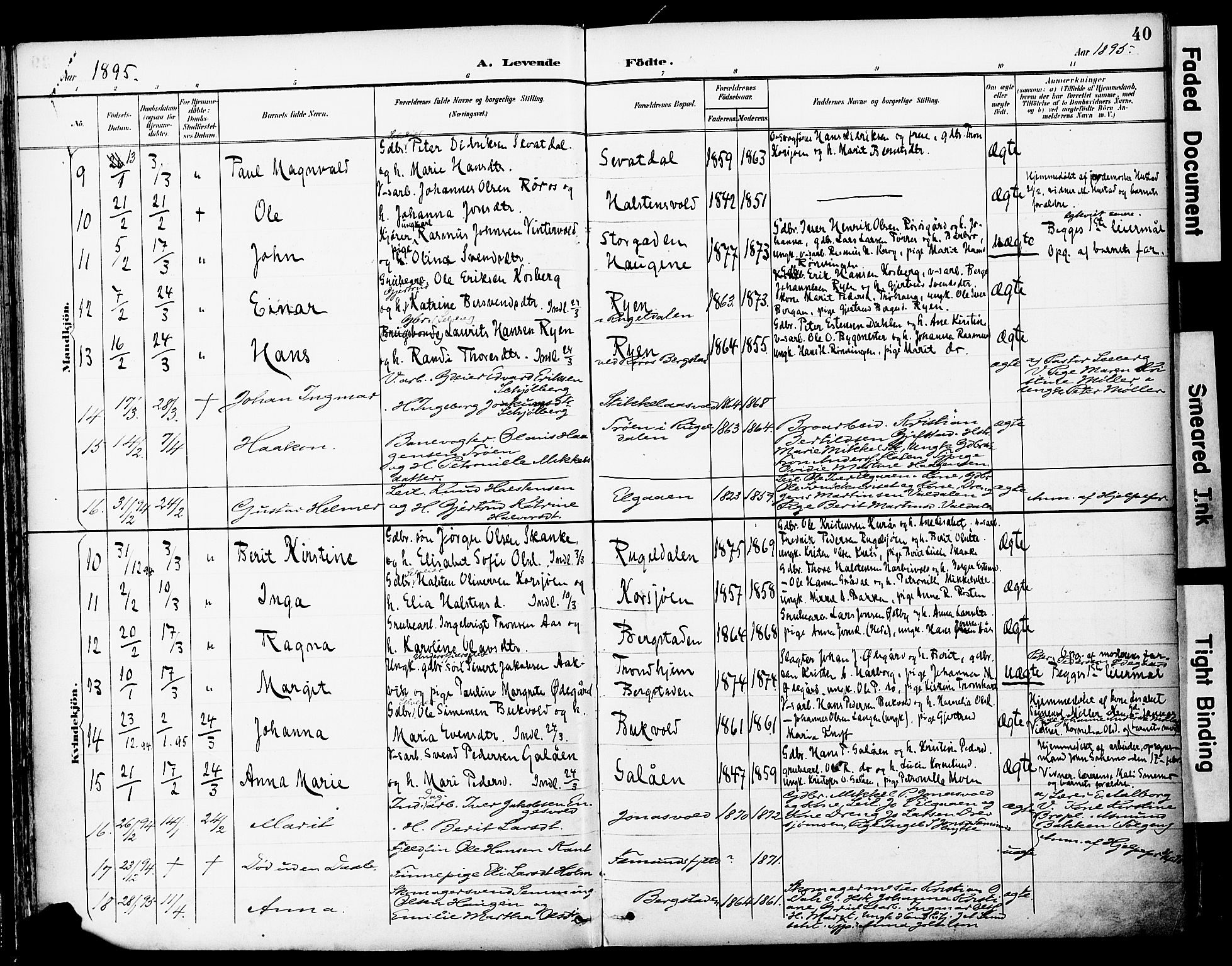 Ministerialprotokoller, klokkerbøker og fødselsregistre - Sør-Trøndelag, SAT/A-1456/681/L0935: Parish register (official) no. 681A13, 1890-1898, p. 40