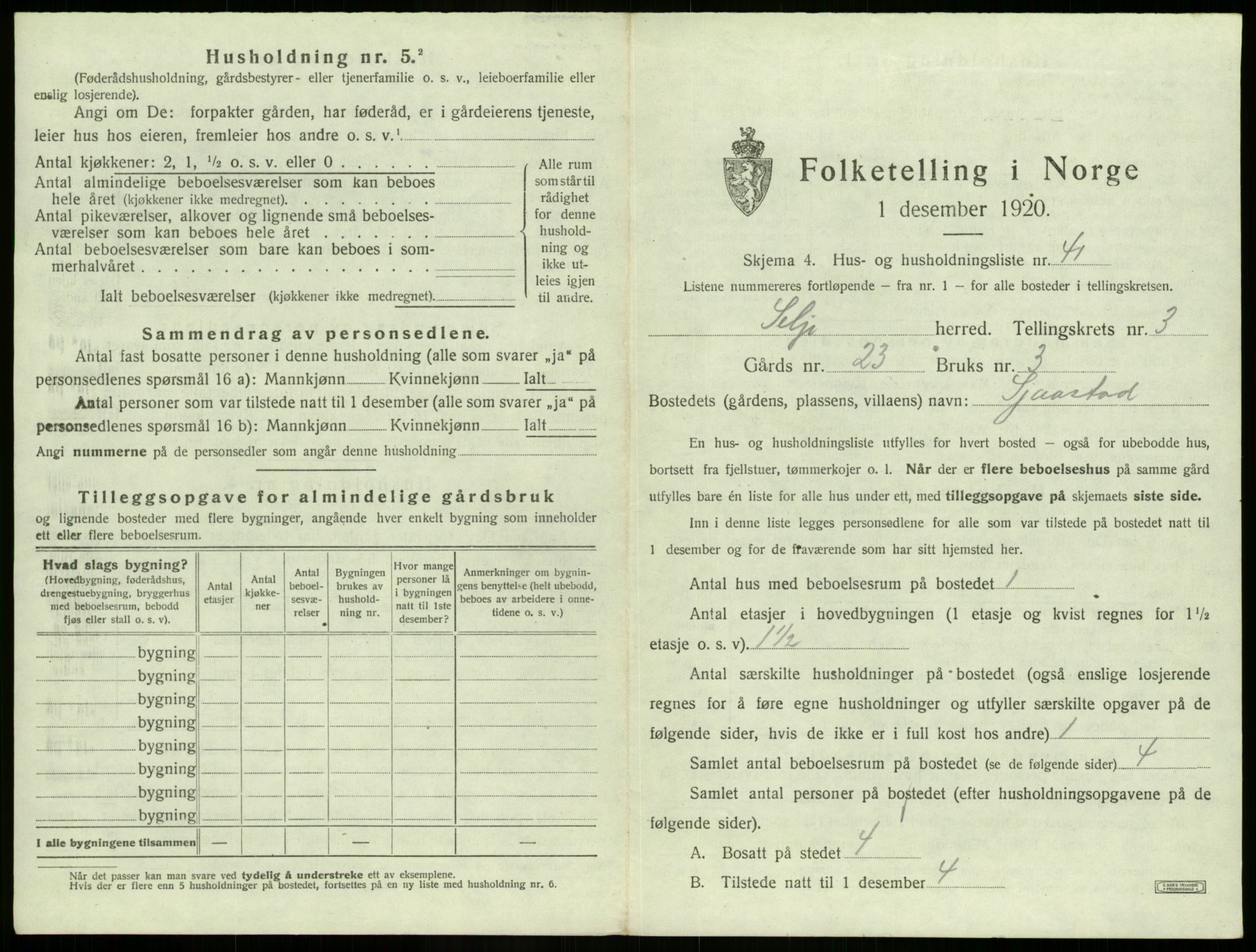 SAB, 1920 census for Selje, 1920, p. 281