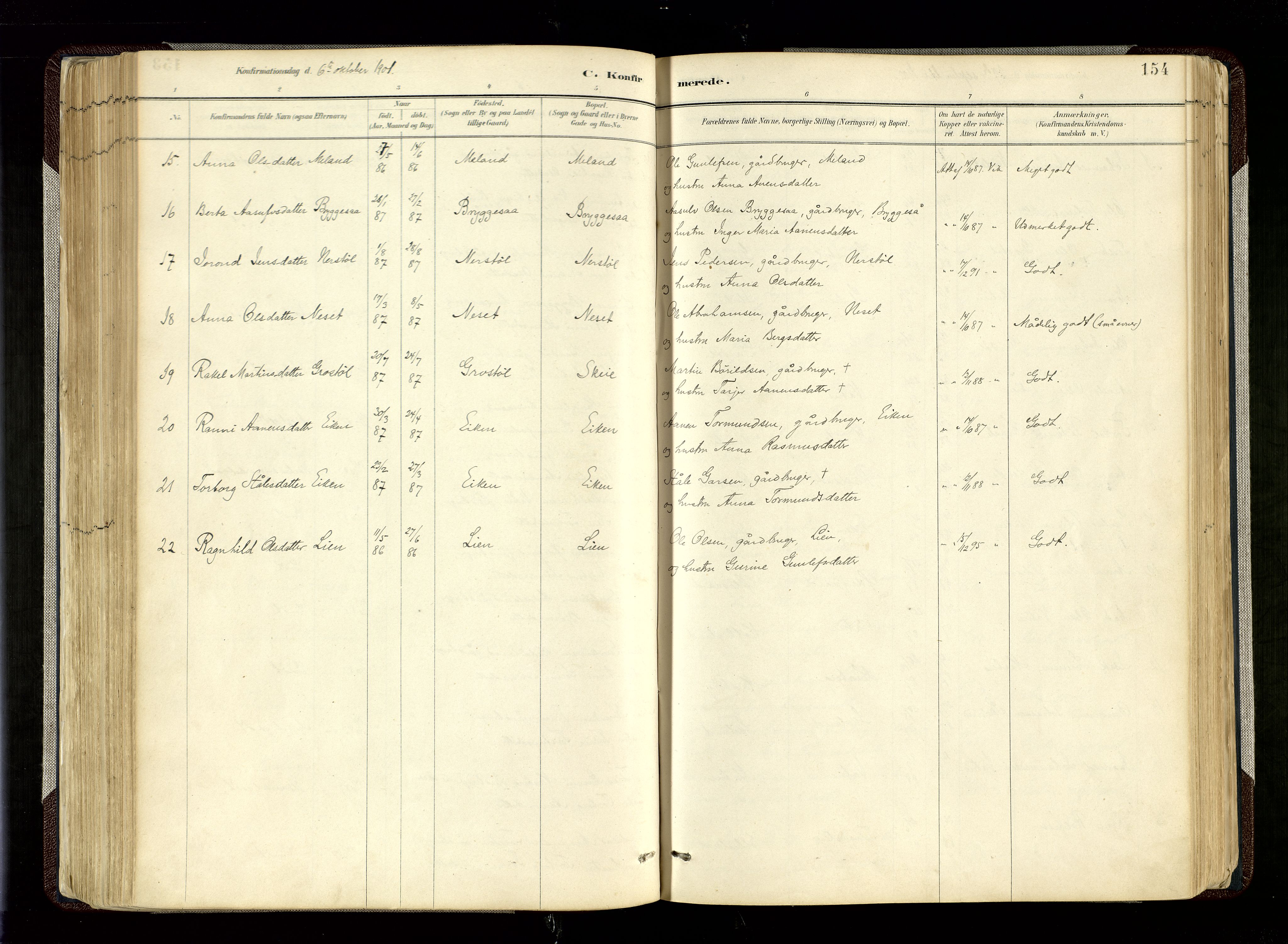 Hægebostad sokneprestkontor, SAK/1111-0024/F/Fa/Fab/L0004: Parish register (official) no. A 4, 1887-1929, p. 154