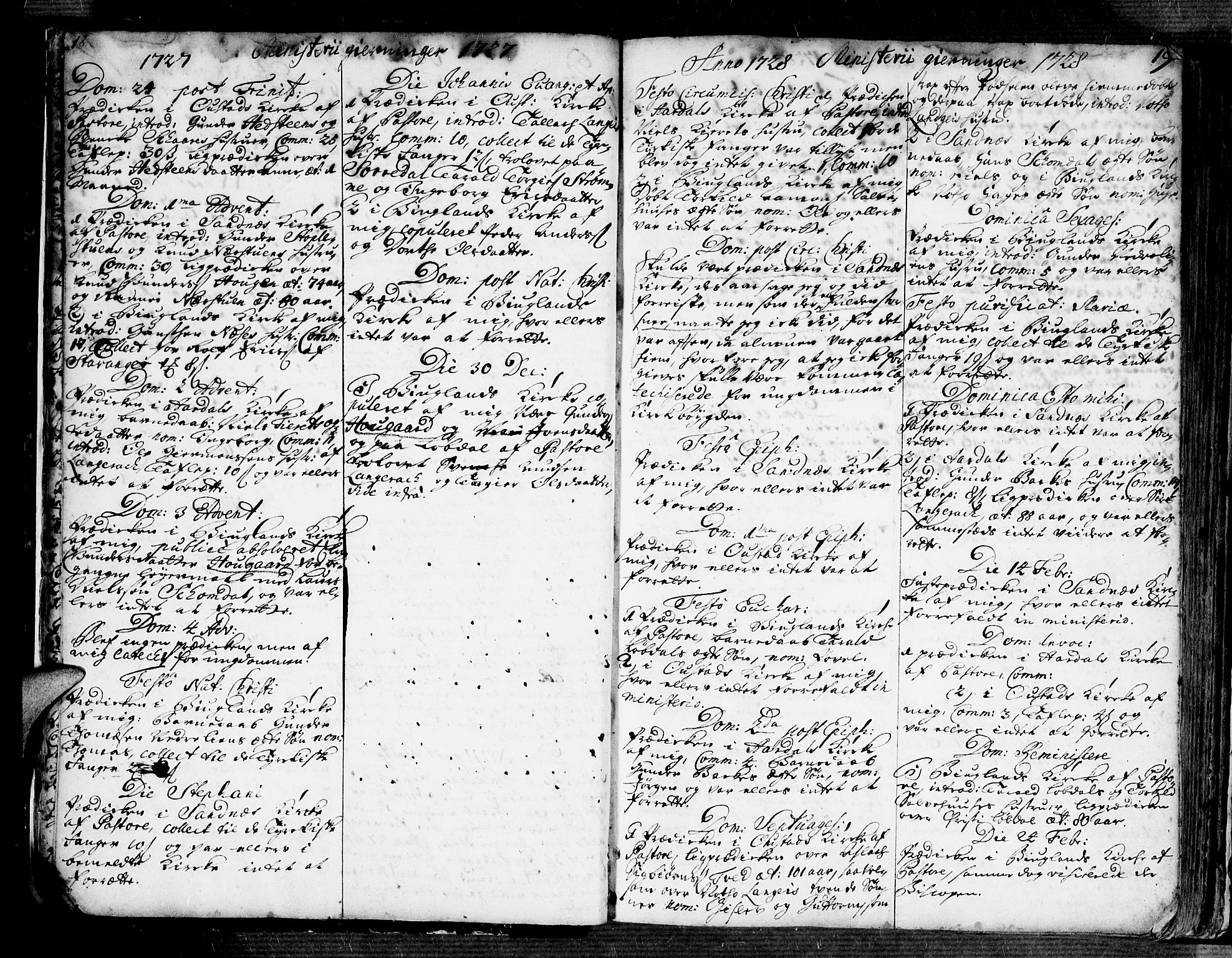 Bygland sokneprestkontor, SAK/1111-0006/F/Fa/Fab/L0001: Parish register (official) no. A 1, 1725-1766, p. 18-19