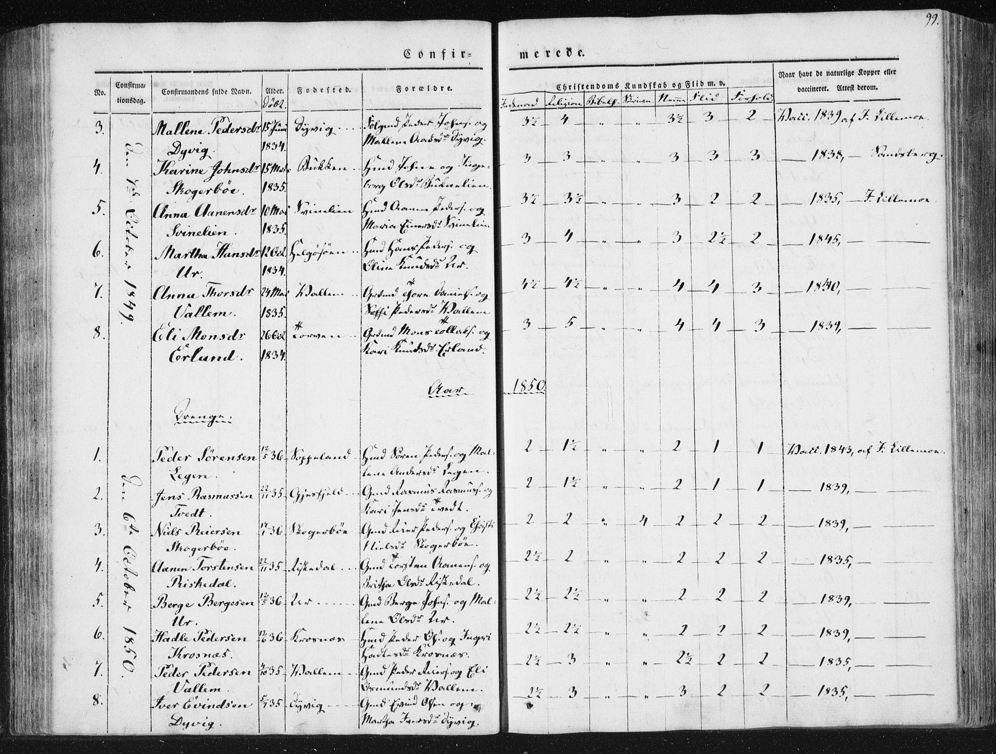 Hjelmeland sokneprestkontor, AV/SAST-A-101843/01/IV/L0008: Parish register (official) no. A 8, 1842-1861, p. 99