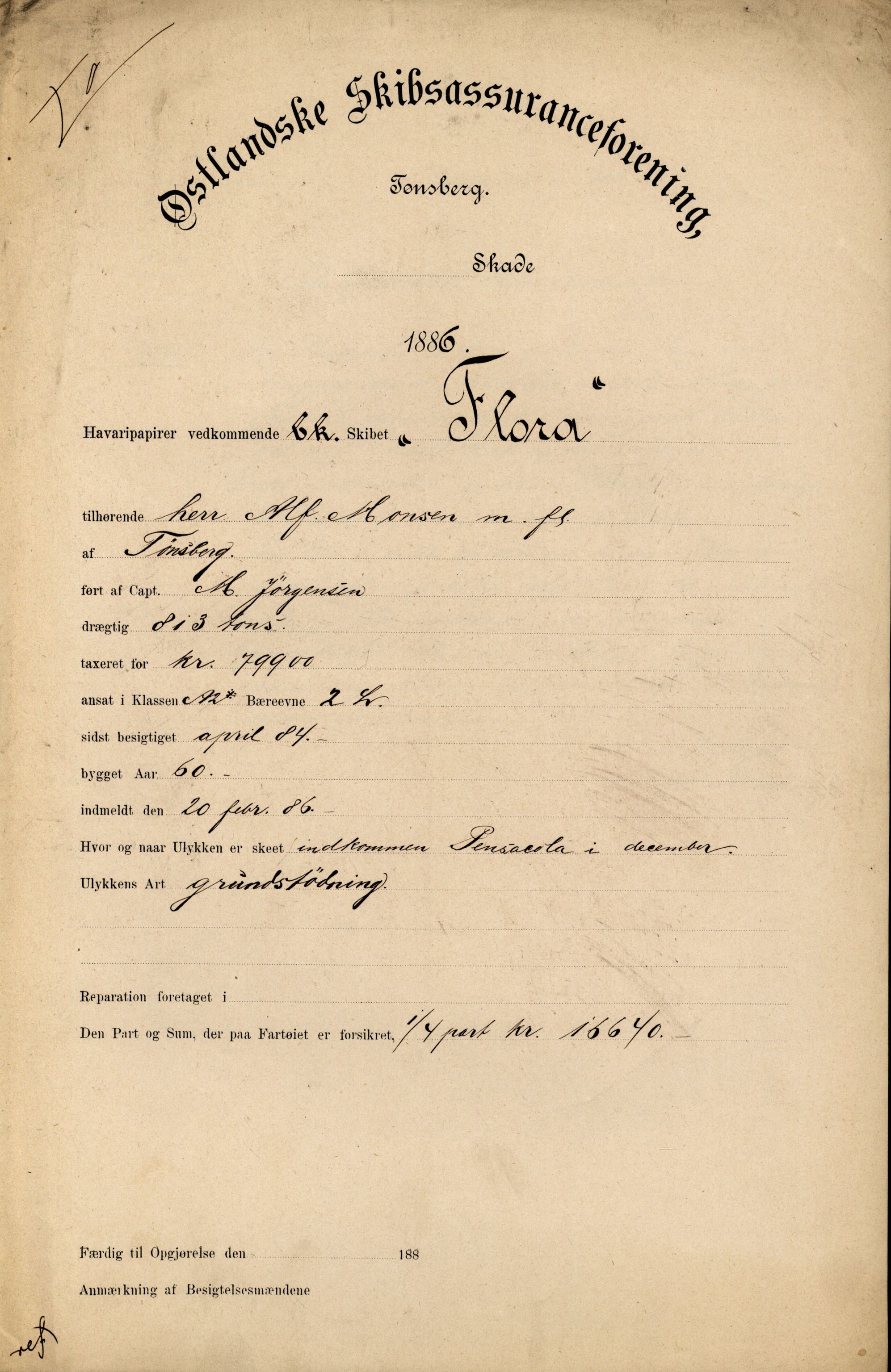 Pa 63 - Østlandske skibsassuranceforening, VEMU/A-1079/G/Ga/L0019/0007: Havaridokumenter / Flora, Foldin, Fix, Flora, Hast, Kvik, Pehr, 1886-1887, p. 22
