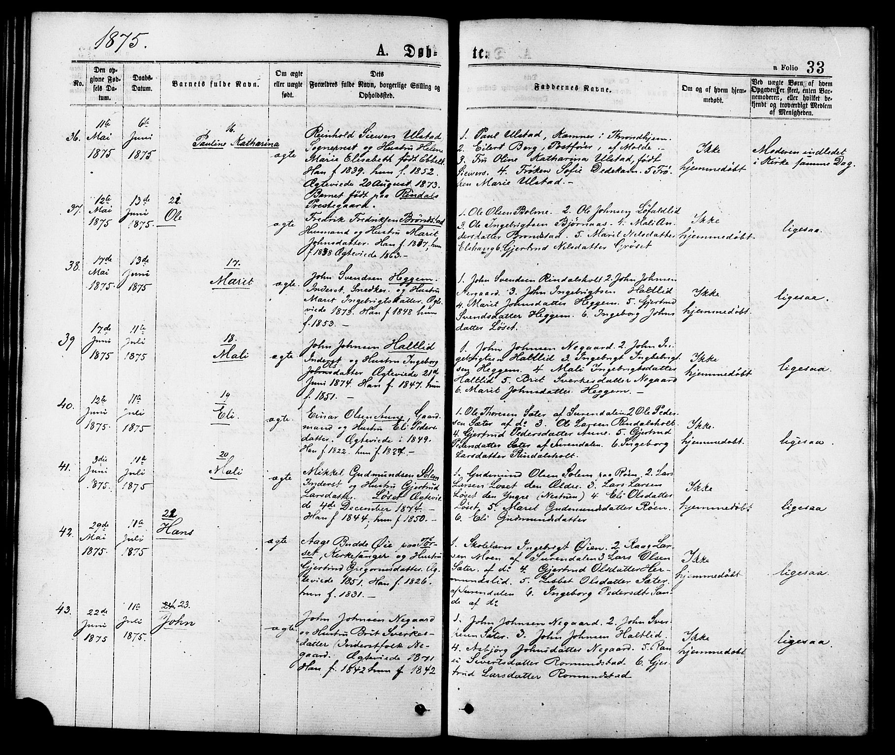 Ministerialprotokoller, klokkerbøker og fødselsregistre - Møre og Romsdal, AV/SAT-A-1454/598/L1068: Parish register (official) no. 598A02, 1872-1881, p. 33