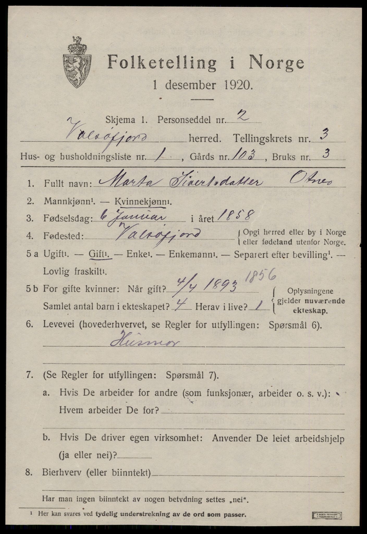 SAT, 1920 census for Valsøyfjord, 1920, p. 1031