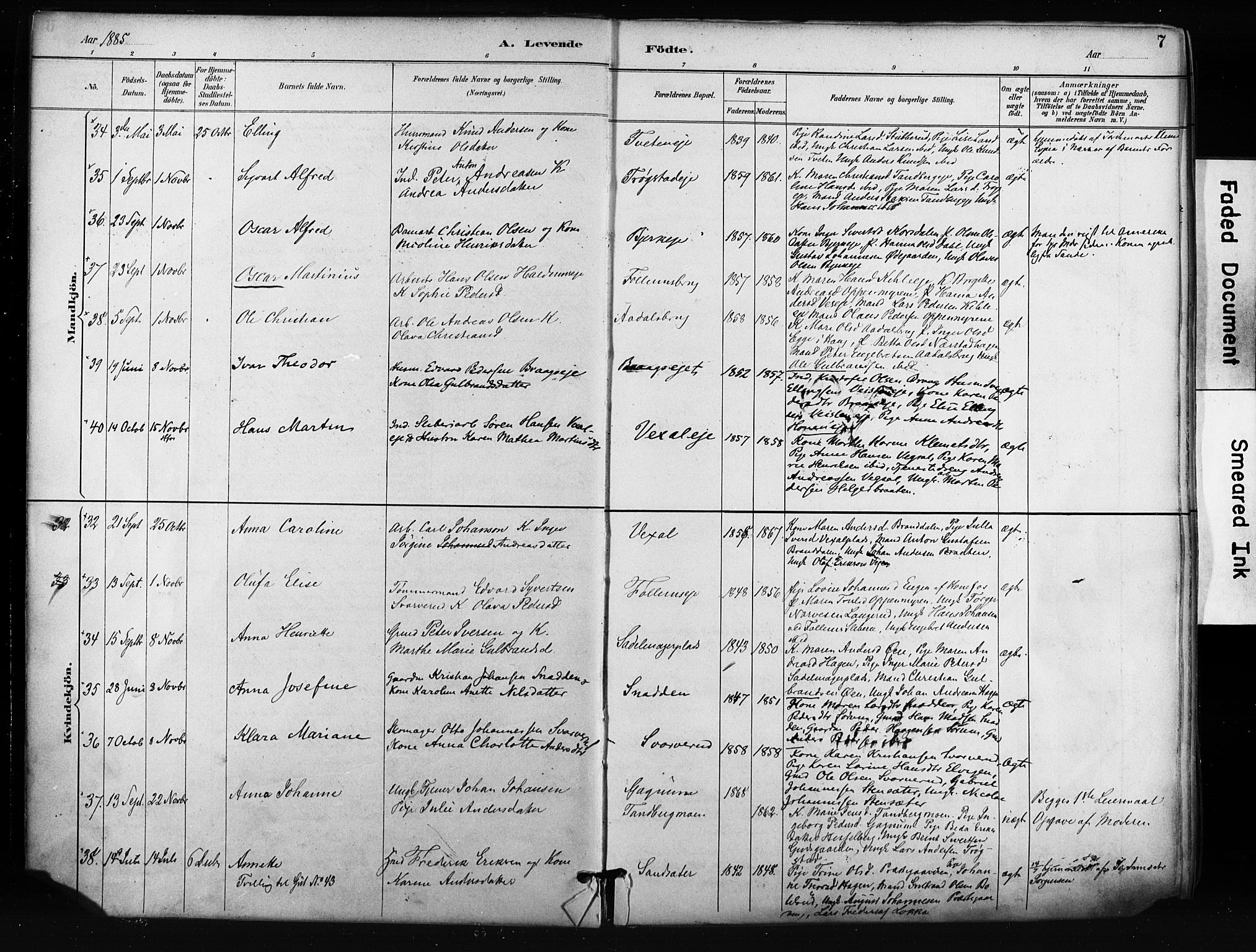 Norderhov kirkebøker, AV/SAKO-A-237/F/Fa/L0016: Parish register (official) no. 16, 1885-1902, p. 7