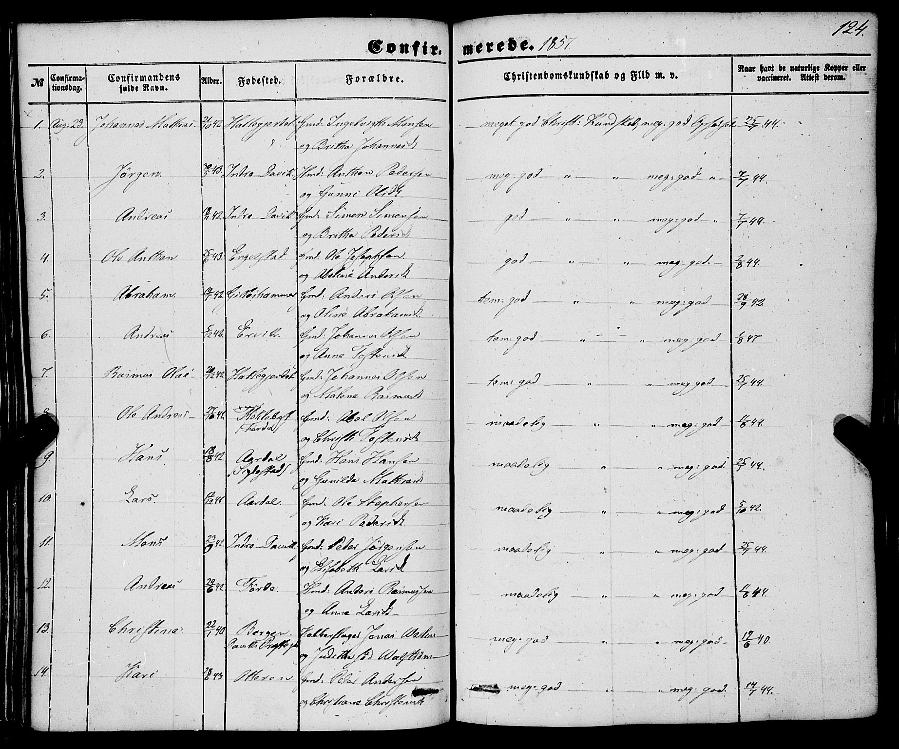 Davik sokneprestembete, AV/SAB-A-79701/H/Haa/Haaa/L0005: Parish register (official) no. A 5, 1850-1866, p. 124