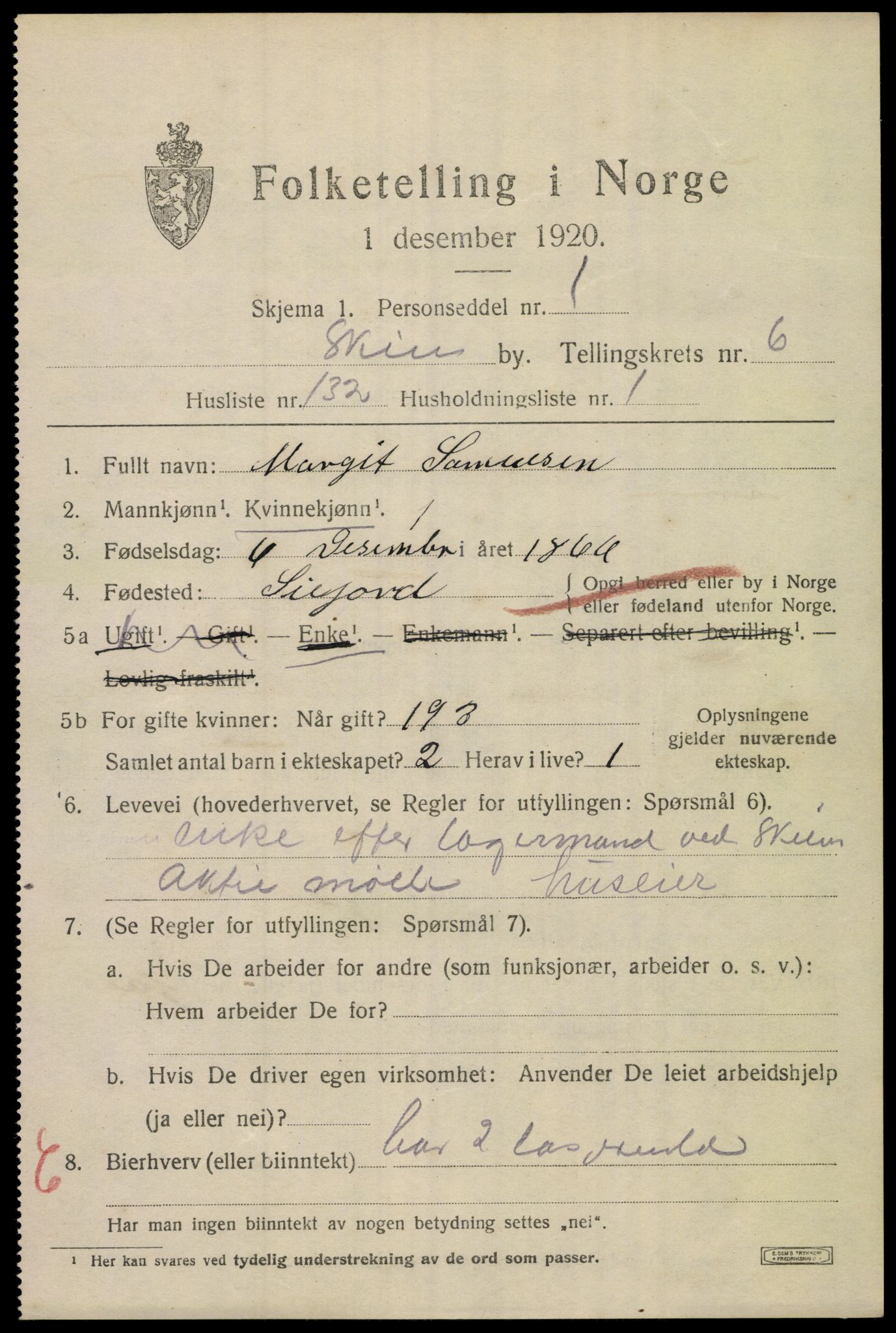 SAKO, 1920 census for Skien, 1920, p. 24268