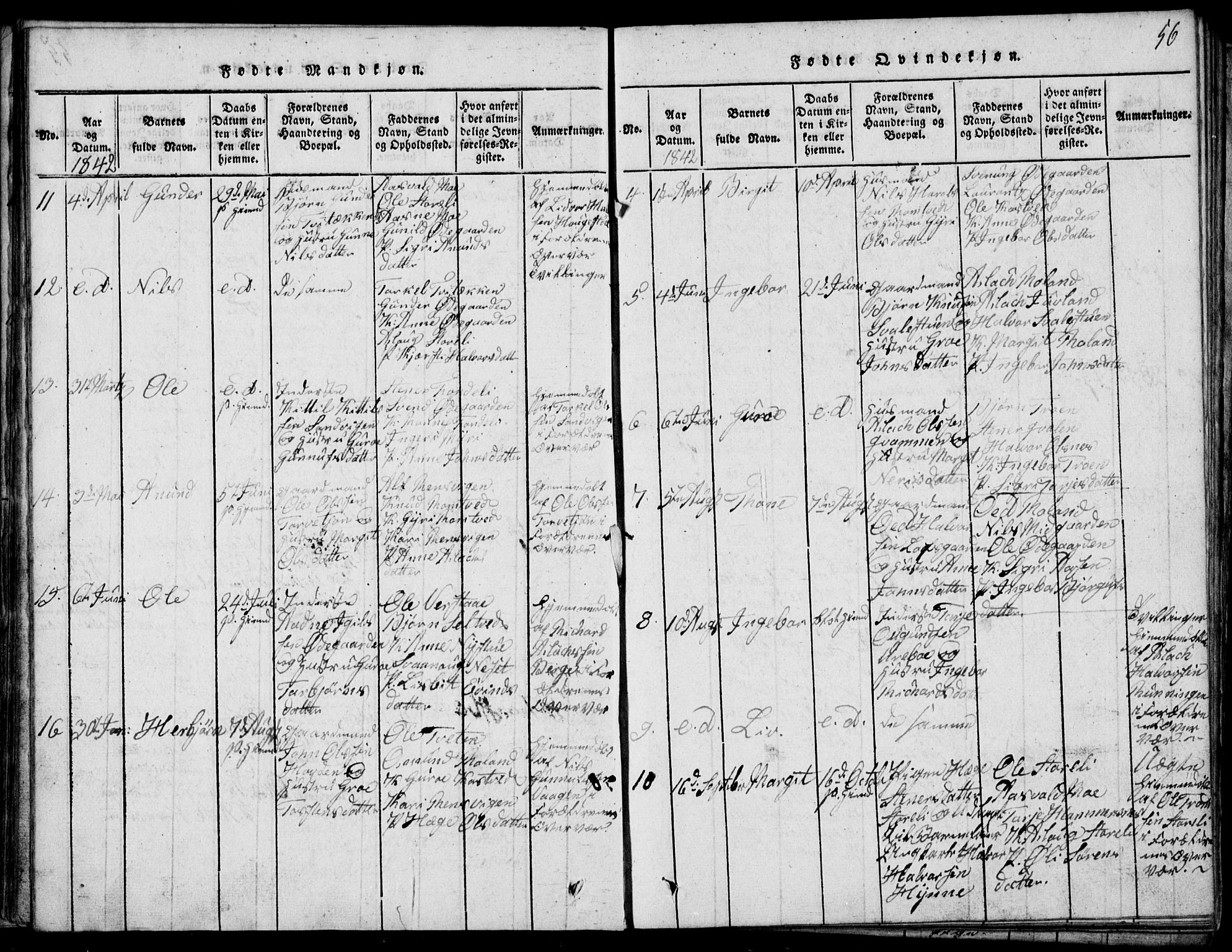 Rauland kirkebøker, SAKO/A-292/G/Ga/L0001: Parish register (copy) no. I 1, 1814-1843, p. 56