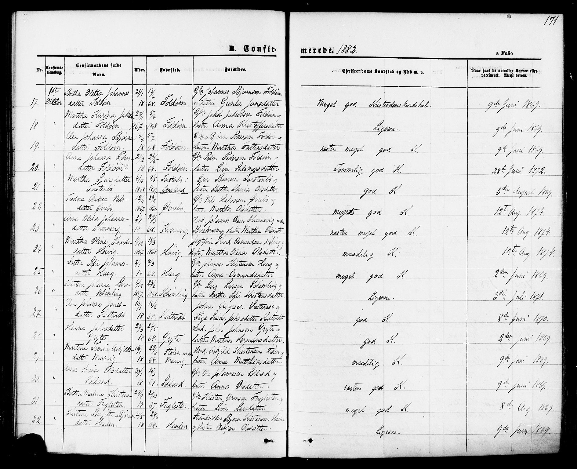 Jelsa sokneprestkontor, AV/SAST-A-101842/01/IV: Parish register (official) no. A 8, 1867-1883, p. 171