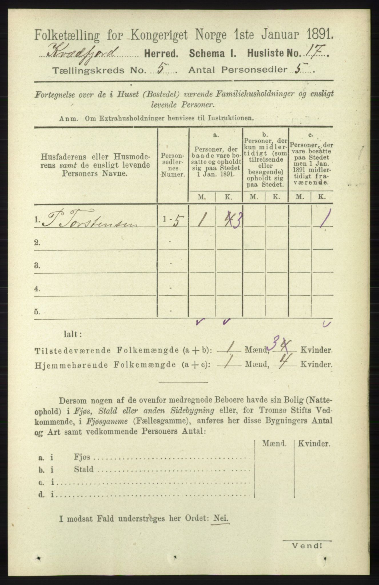 RA, 1891 census for 1911 Kvæfjord, 1891, p. 2781