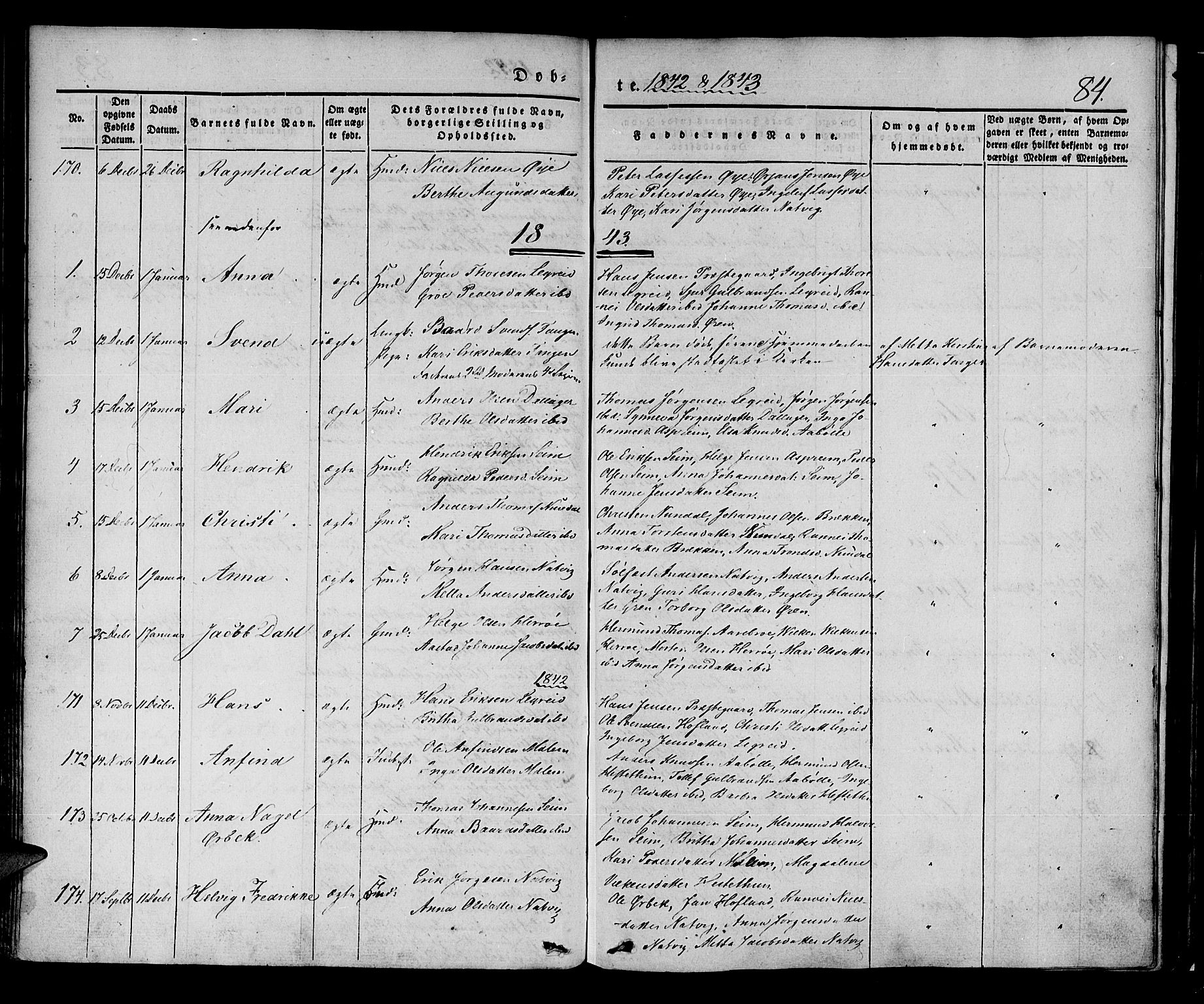 Lærdal sokneprestembete, AV/SAB-A-81201: Parish register (official) no. A 6, 1835-1849, p. 84